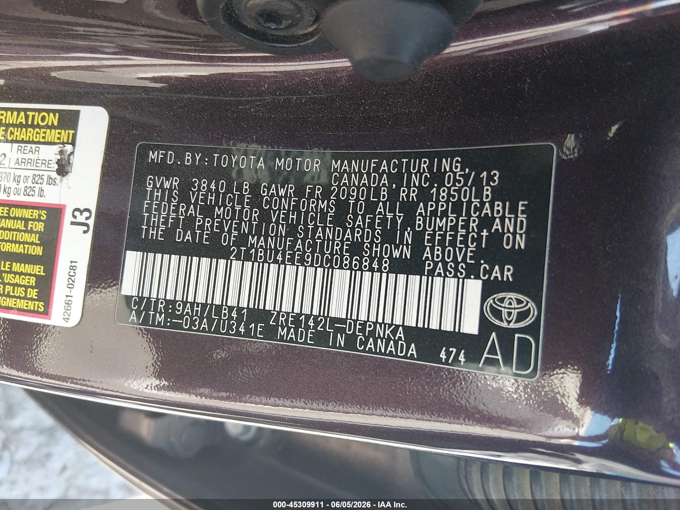 2013 Toyota Corolla Le Special Edition Maroon vin: 2T1BU4EE9DC086848