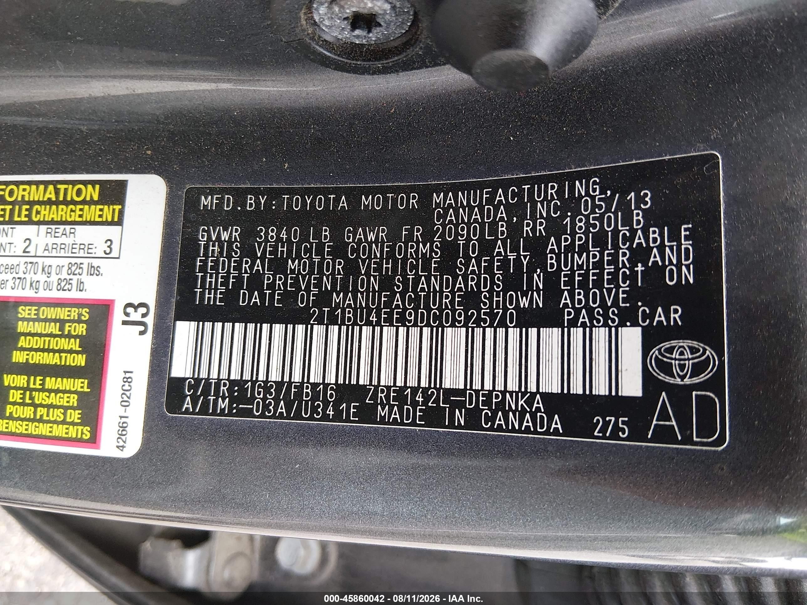 2013 Toyota Corolla Le Gray vin: 2T1BU4EE9DC092570