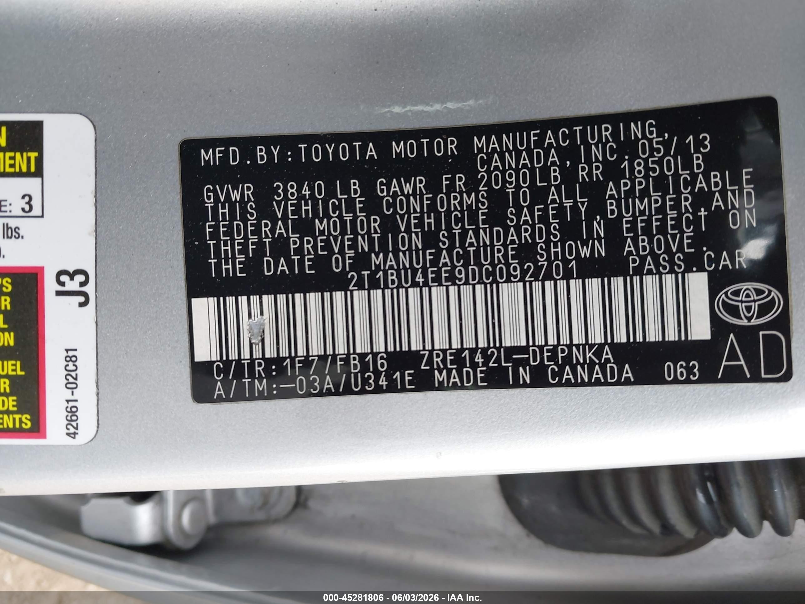 2013 Toyota Corolla Le Silver vin: 2T1BU4EE9DC092701