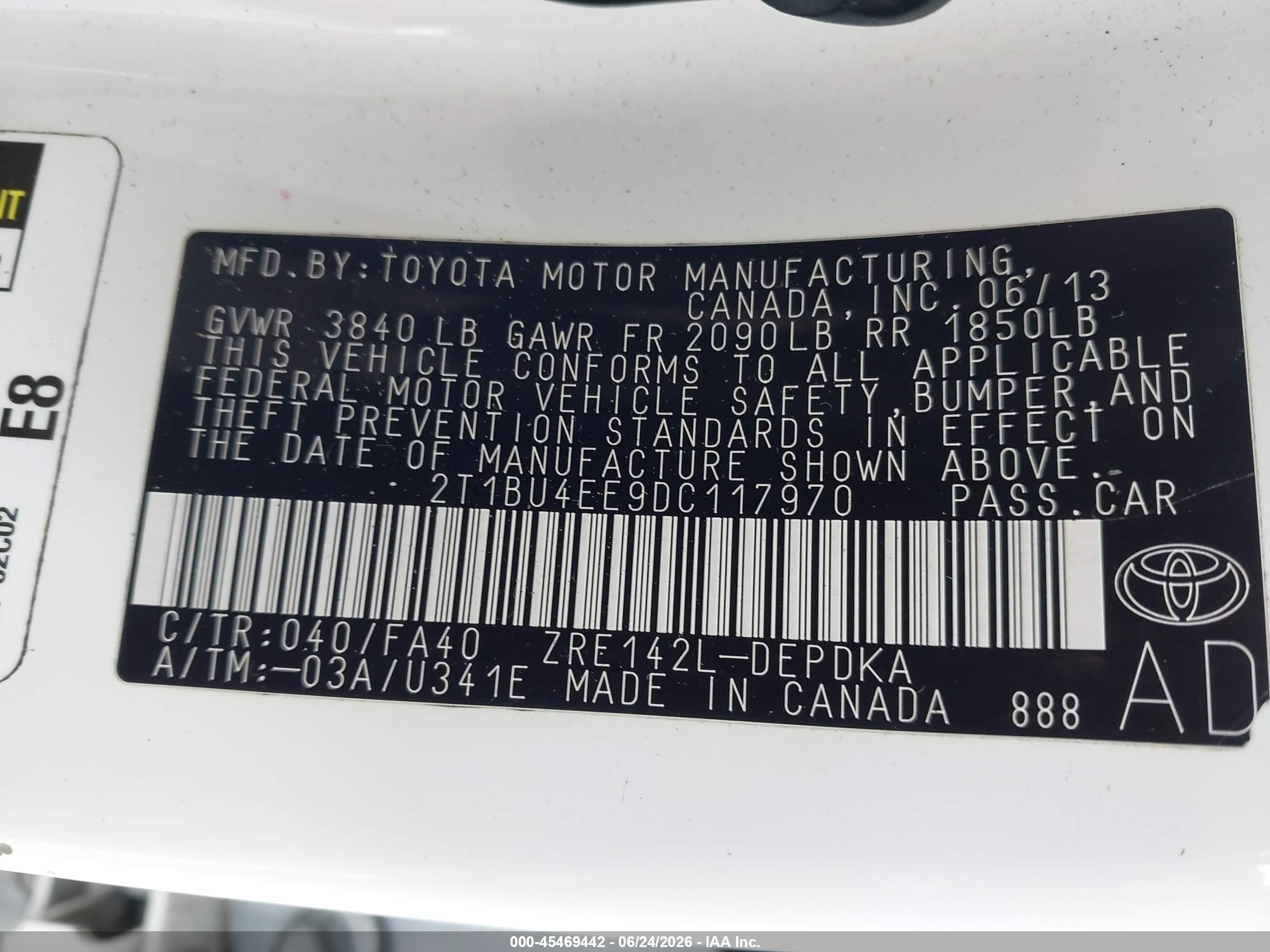 2013 Toyota Corolla L White vin: 2T1BU4EE9DC117970