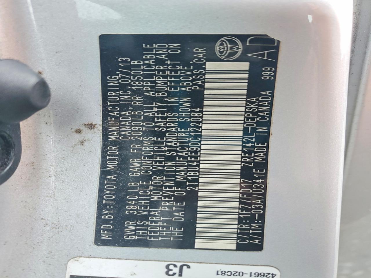 2013 Toyota Corolla S Silver vin: 2T1BU4EE9DC122084