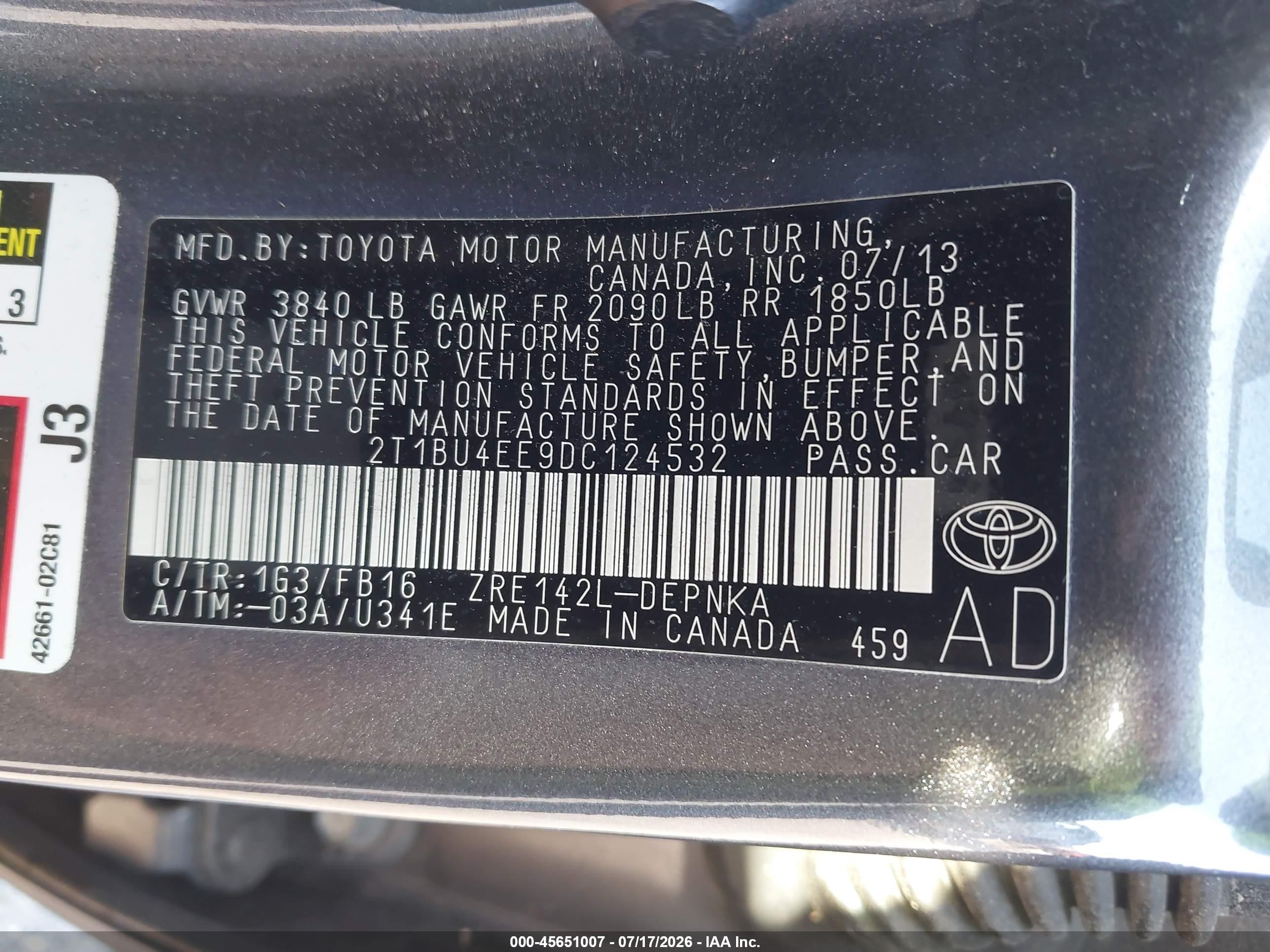 2013 Toyota Corolla Le Gray vin: 2T1BU4EE9DC124532