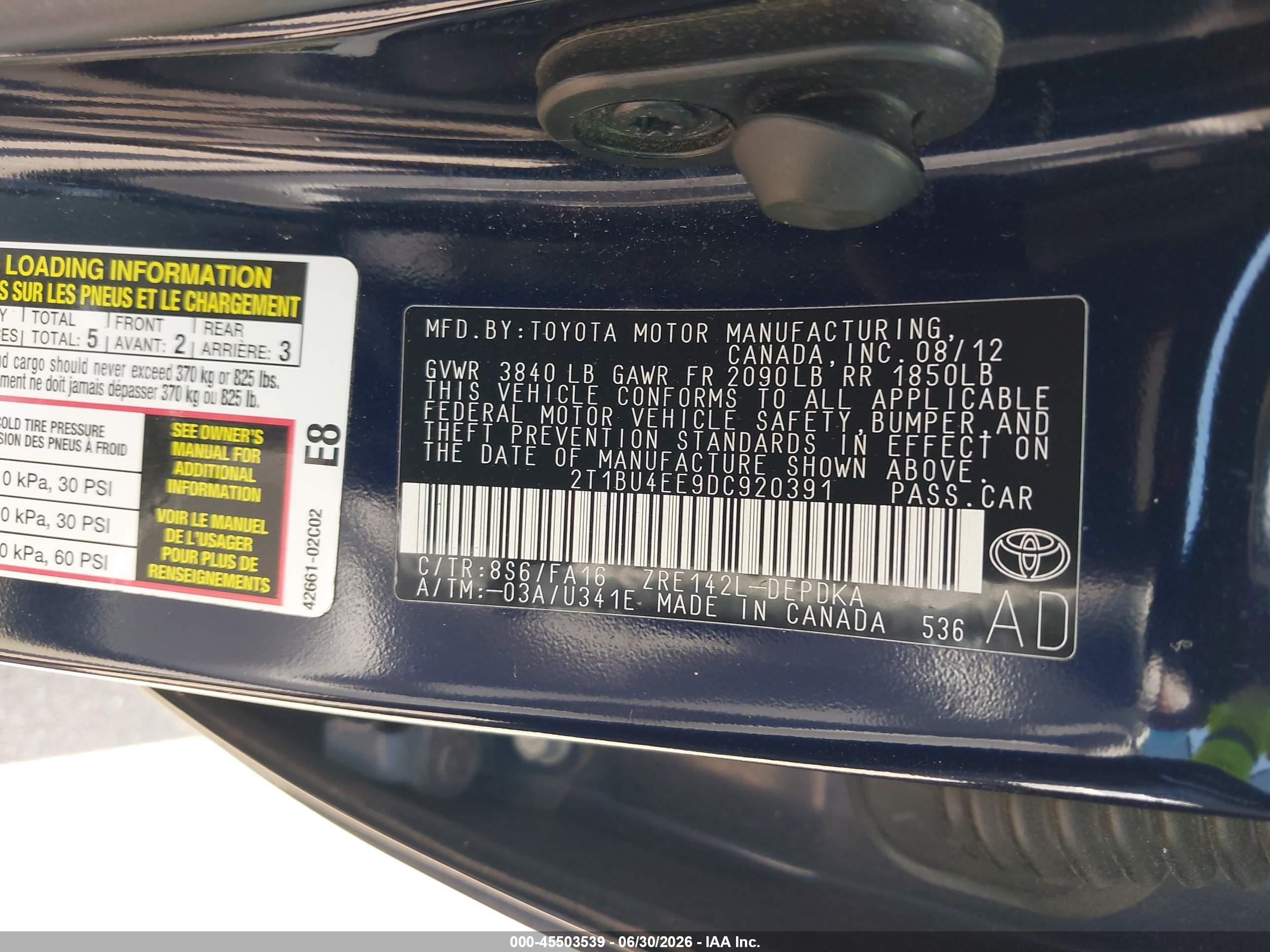 2013 Toyota Corolla L Blue vin: 2T1BU4EE9DC920391