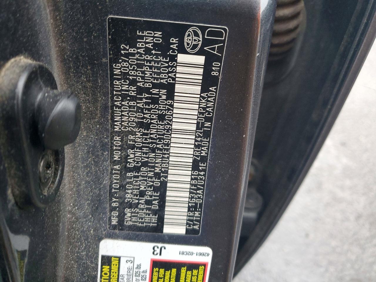 2013 Toyota Corolla Base Charcoal vin: 2T1BU4EE9DC920679