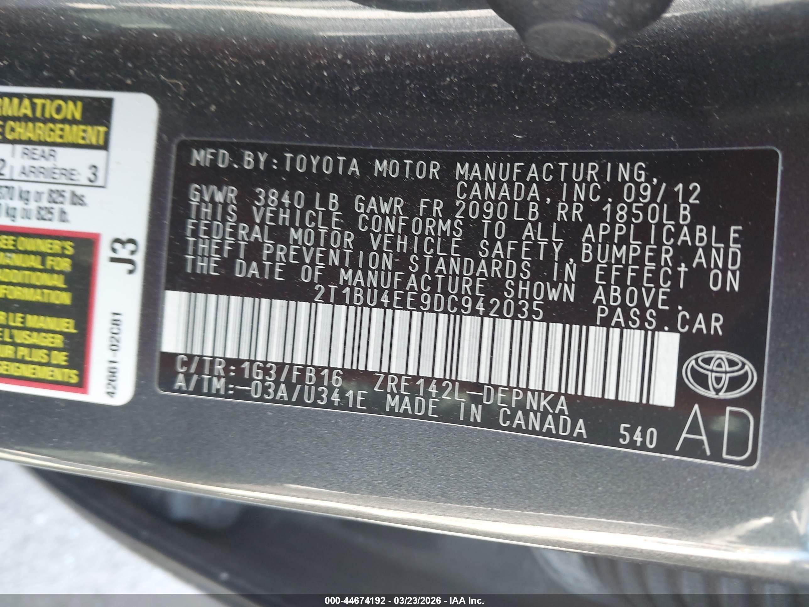 2013 Toyota Corolla Le Gray vin: 2T1BU4EE9DC942035