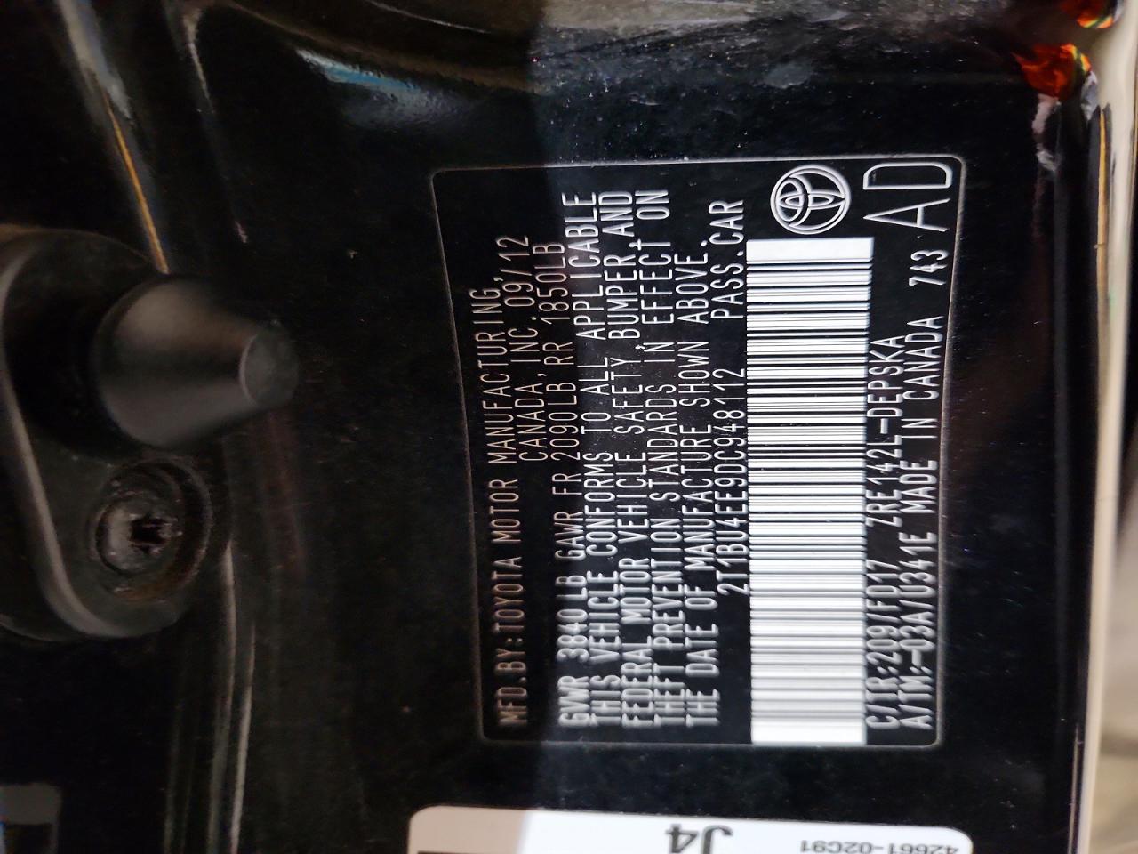 2013 Toyota Corolla S Black vin: 2T1BU4EE9DC948112