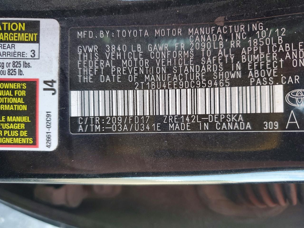 2013 Toyota Corolla S Black vin: 2T1BU4EE9DC959465