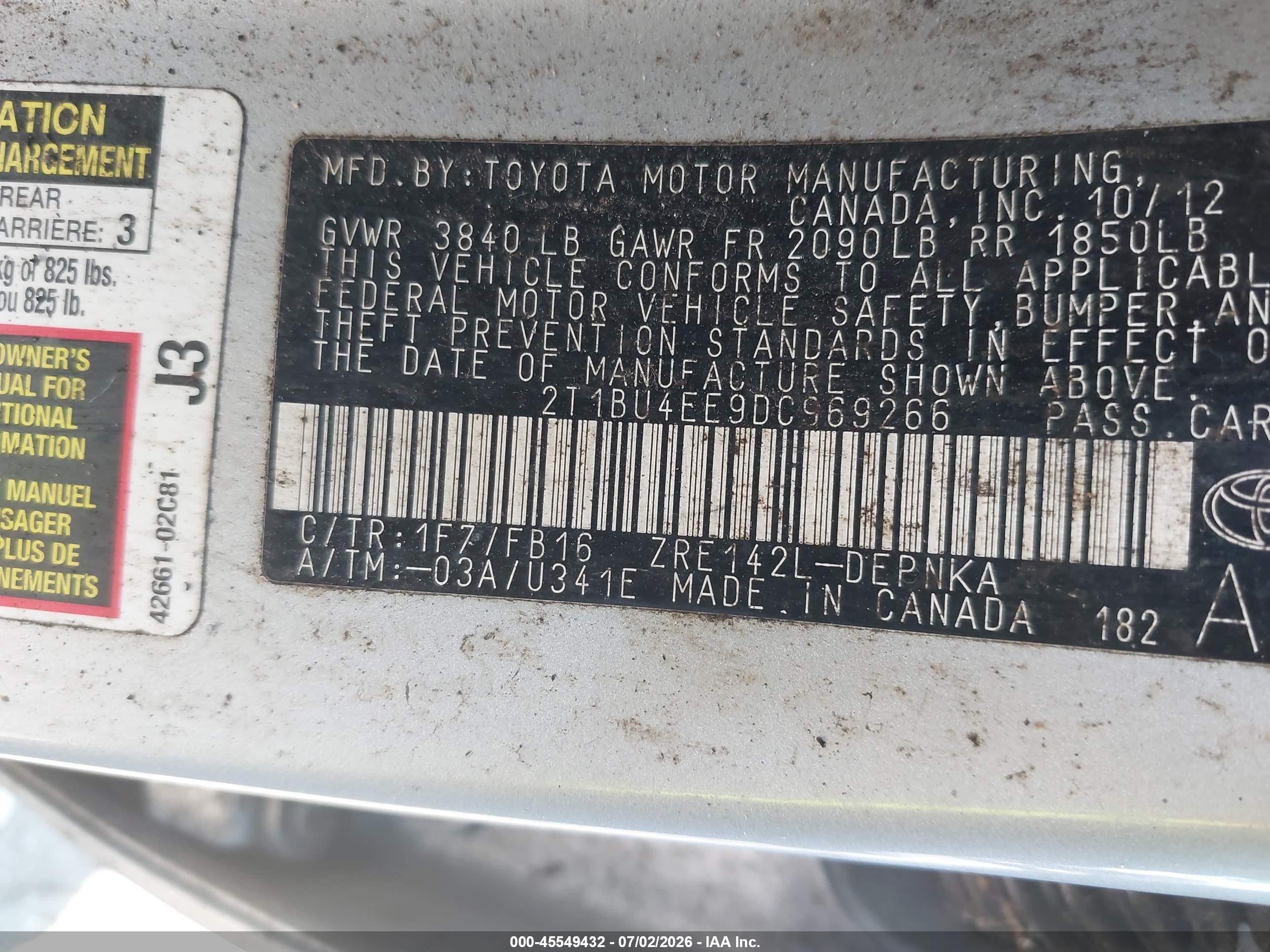 2013 Toyota Corolla Le Silver vin: 2T1BU4EE9DC969266