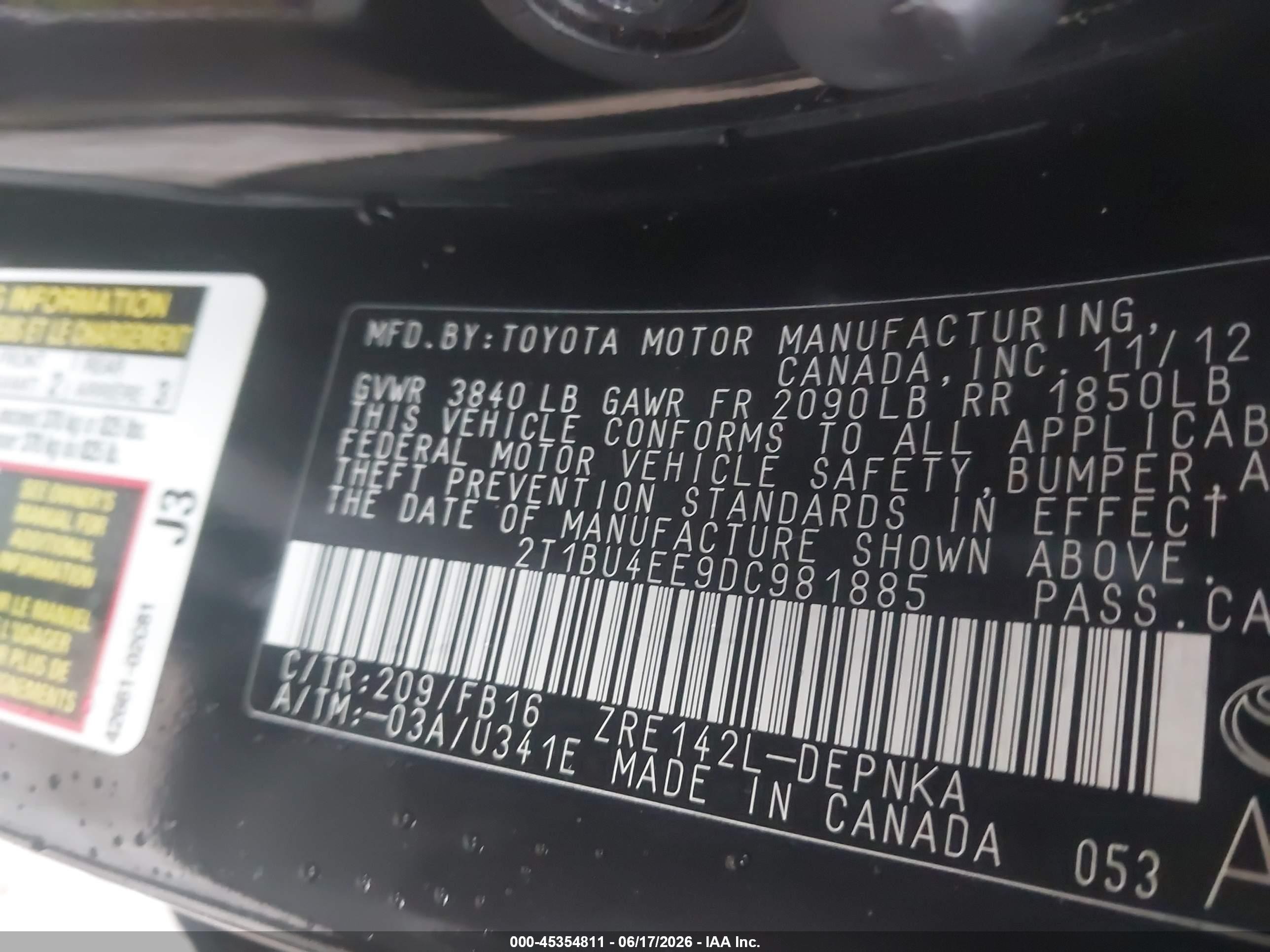 2013 Toyota Corolla Le Black vin: 2T1BU4EE9DC981885