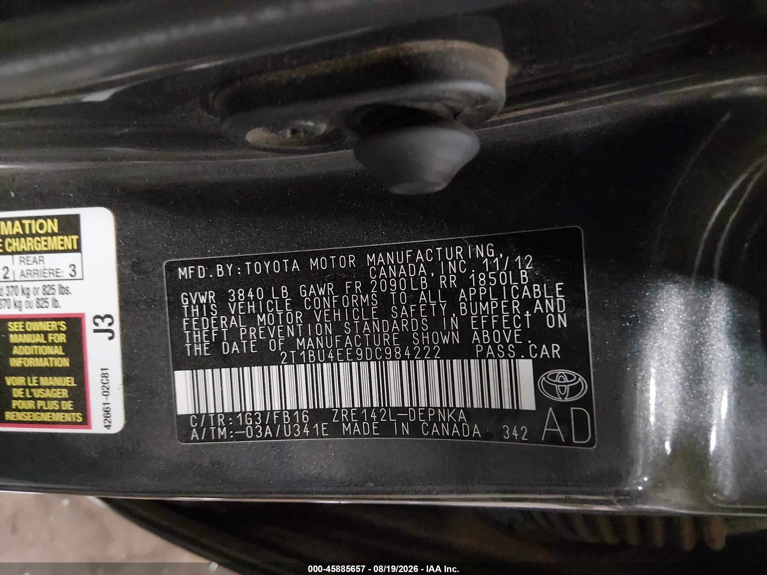 2013 Toyota Corolla Le Gray vin: 2T1BU4EE9DC984222