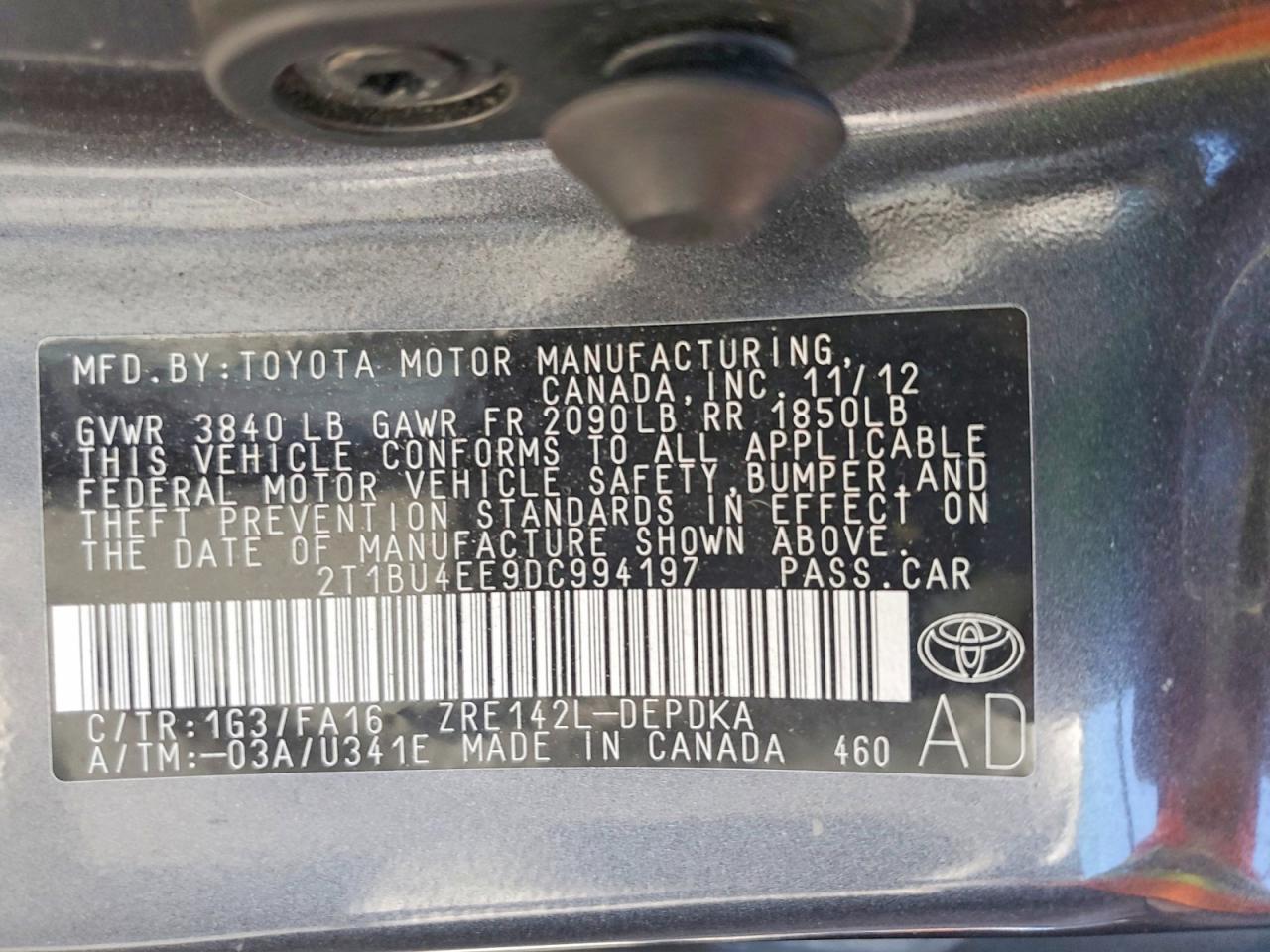 2013 Toyota Corolla L Gray vin: 2T1BU4EE9DC994197