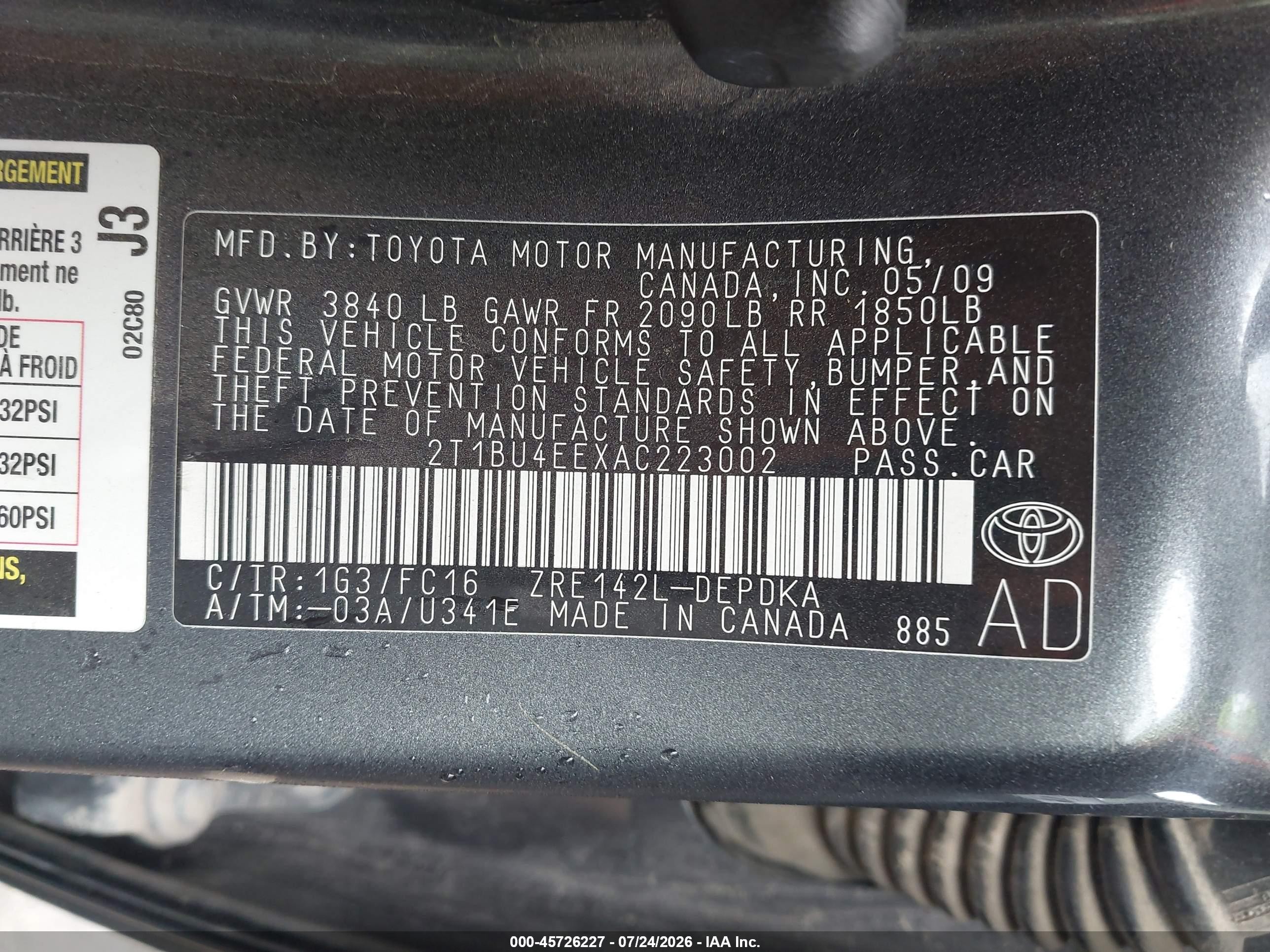 2010 Toyota Corolla Le Gray vin: 2T1BU4EEXAC223002