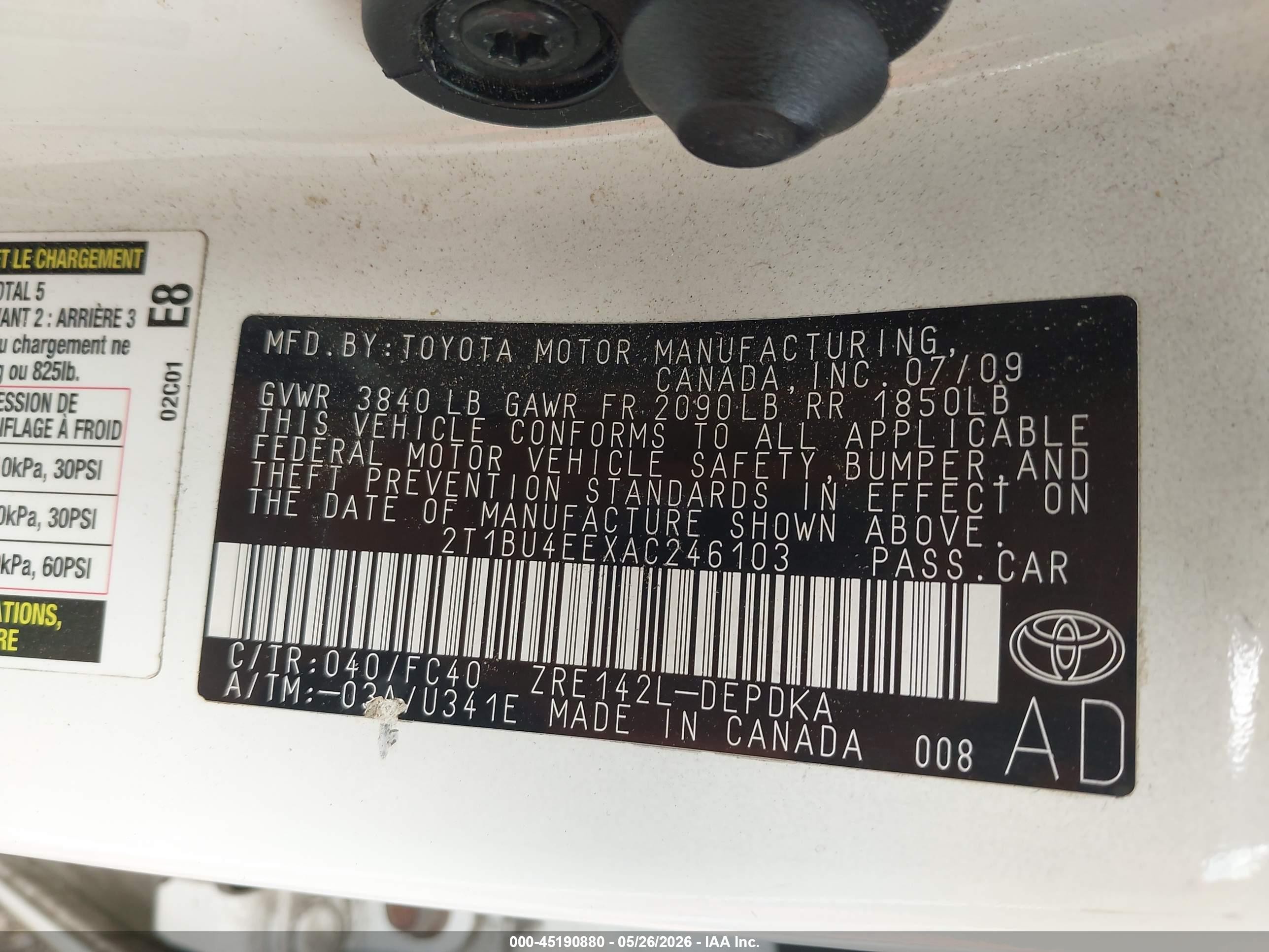 2010 Toyota Corolla Le White vin: 2T1BU4EEXAC246103