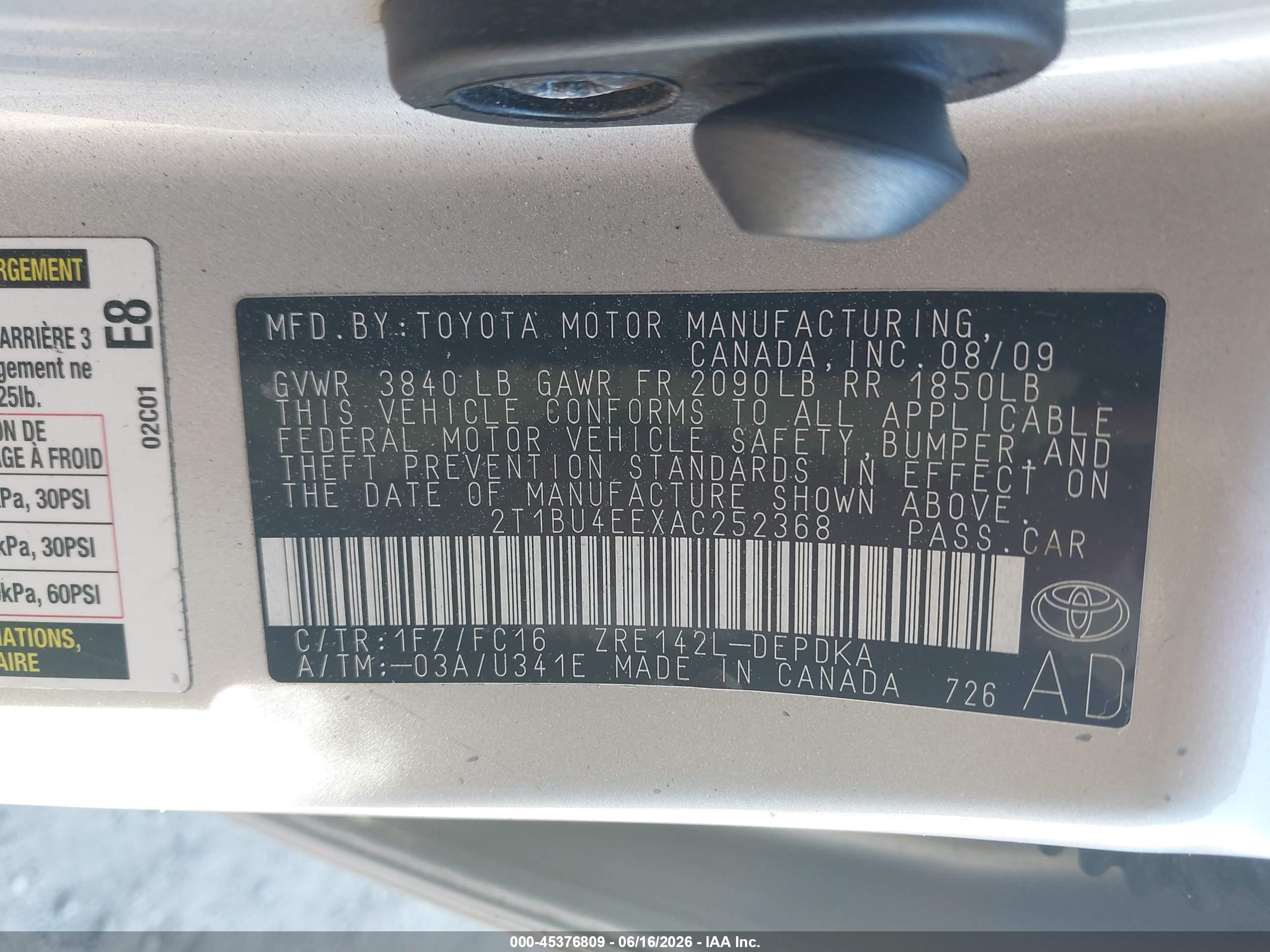 2010 Toyota Corolla Le Silver vin: 2T1BU4EEXAC252368