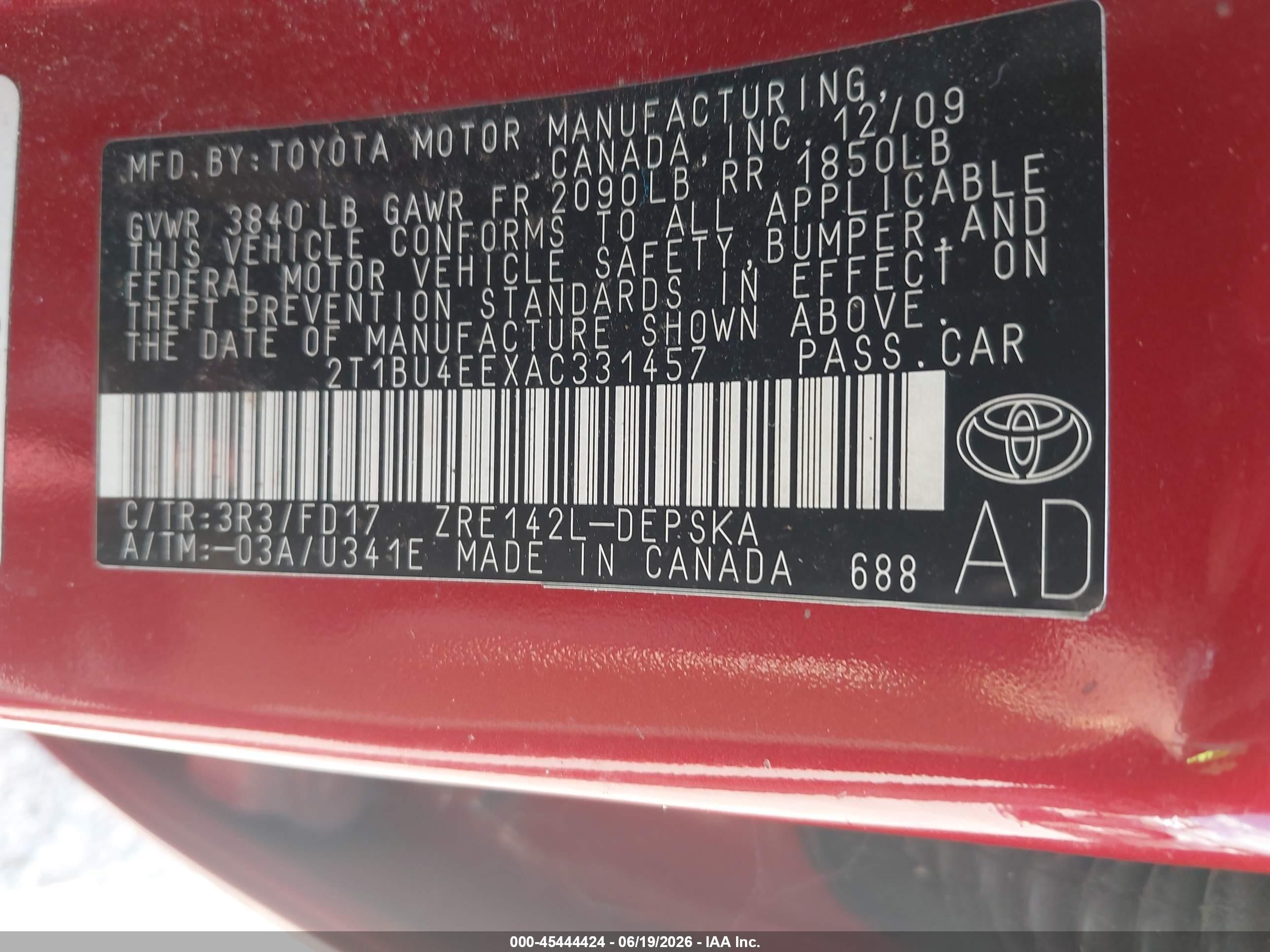 2010 Toyota Corolla S Red vin: 2T1BU4EEXAC331457