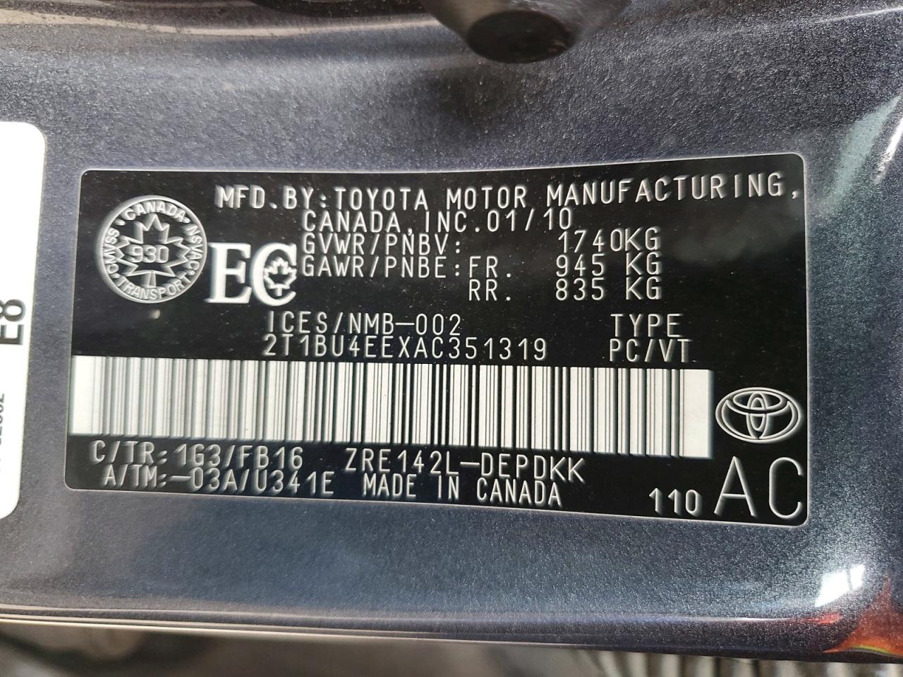 2010 Toyota Corolla Base Gray vin: 2T1BU4EEXAC351319