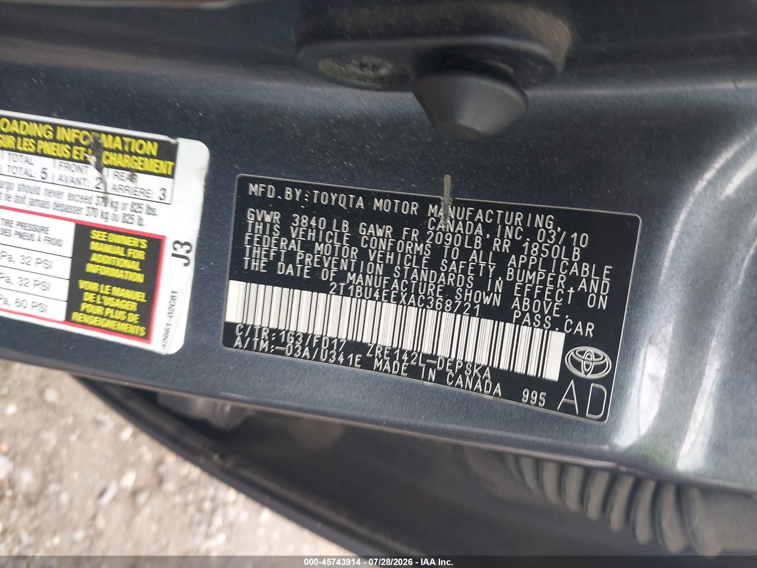 2010 Toyota Corolla S Серый vin: 2T1BU4EEXAC368721