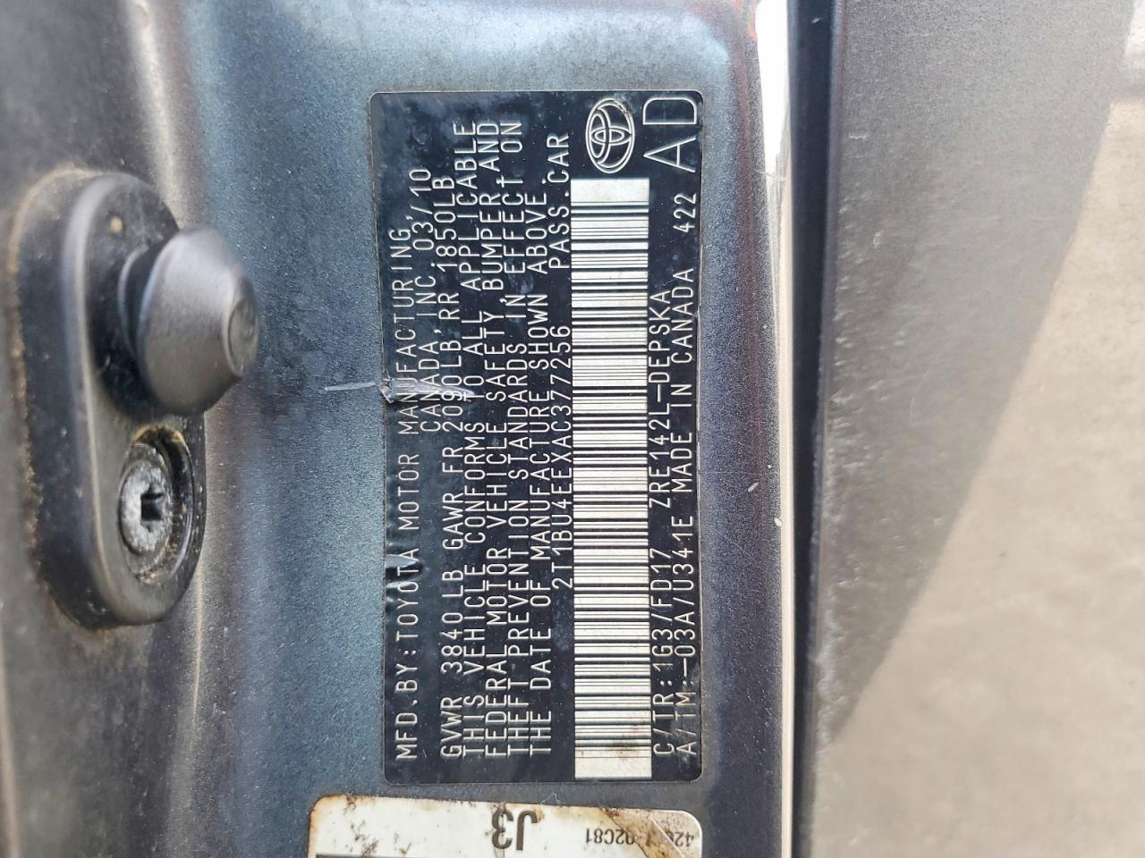 2010 Toyota Corolla S Gray vin: 2T1BU4EEXAC377256
