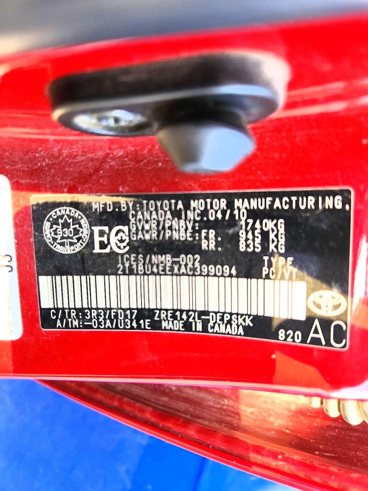 2010 Toyota Corolla Base Red vin: 2T1BU4EEXAC399094