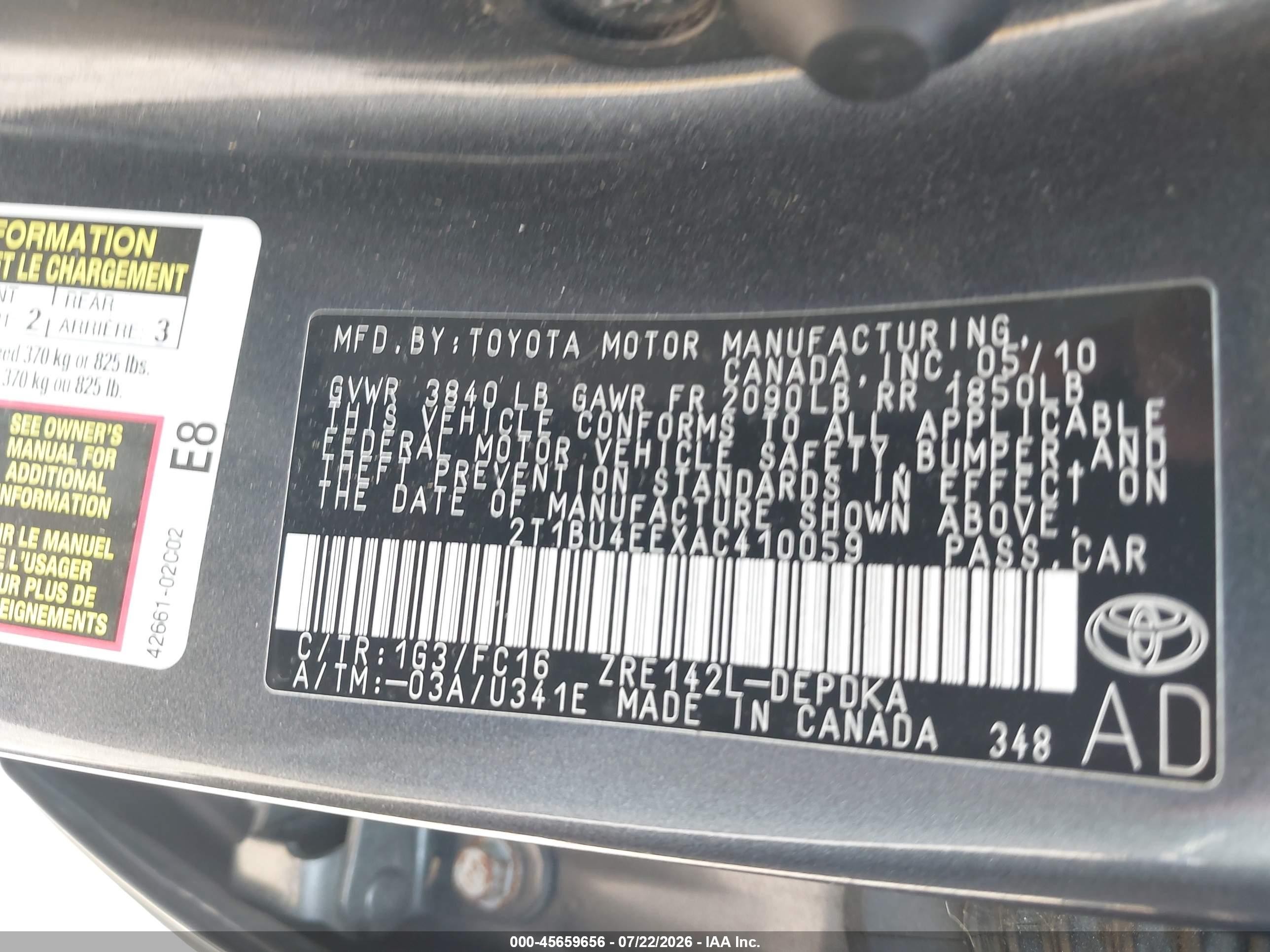 2010 Toyota Corolla Le Gray vin: 2T1BU4EEXAC410059