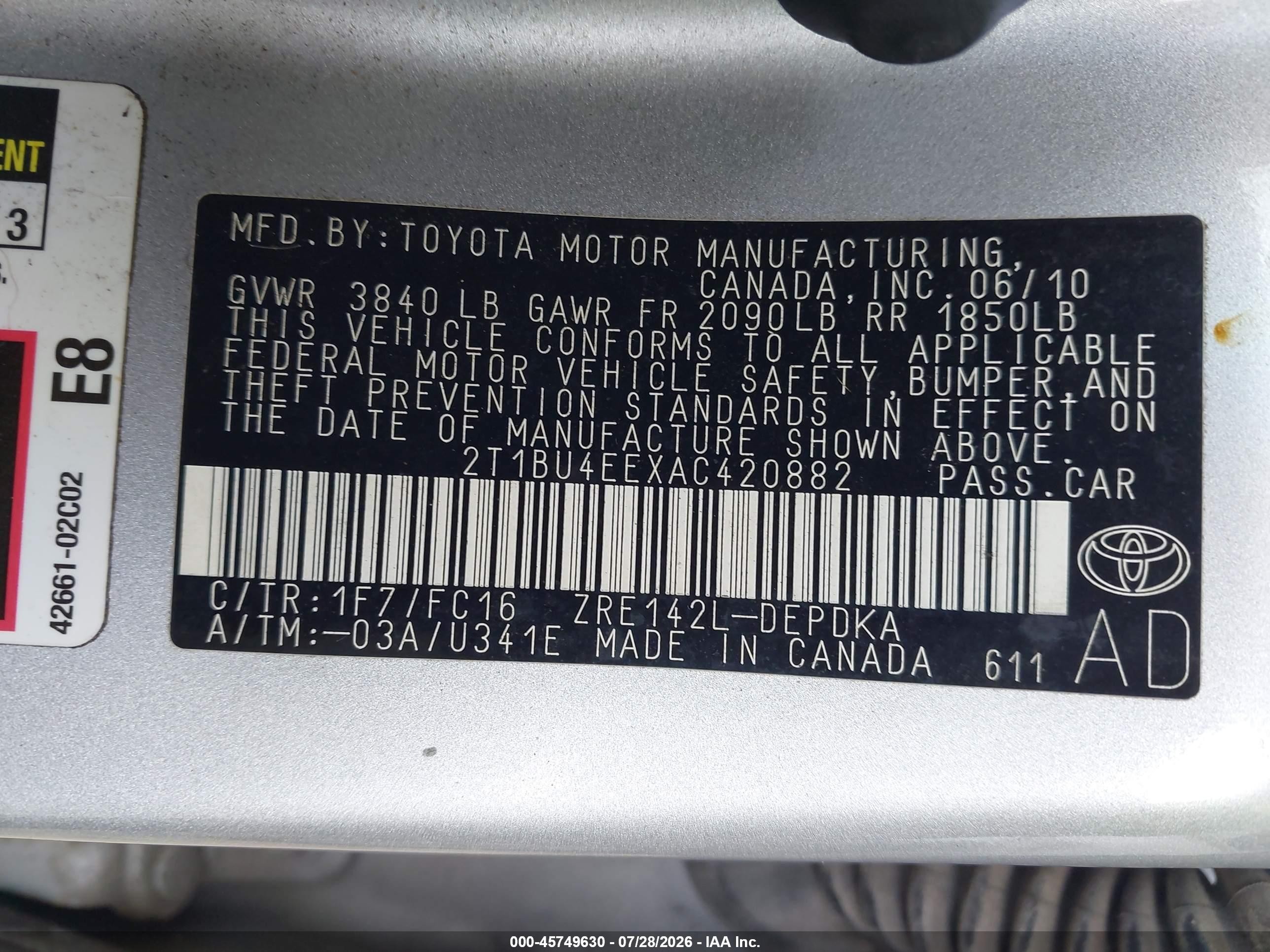 2010 Toyota Corolla Le Silver vin: 2T1BU4EEXAC420882