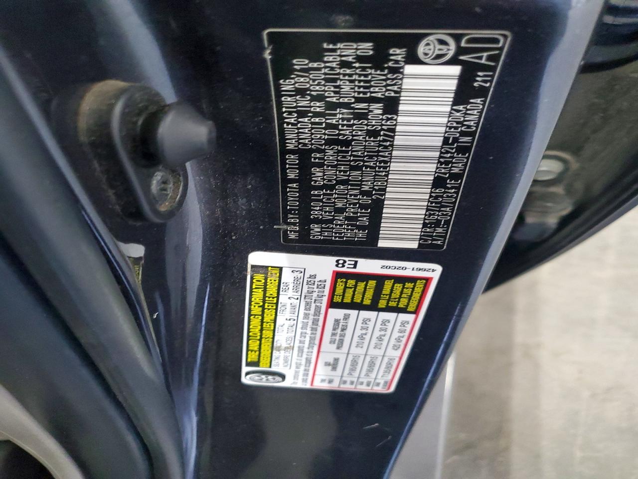 2010 Toyota Corolla Le Charcoal vin: 2T1BU4EEXAC477163