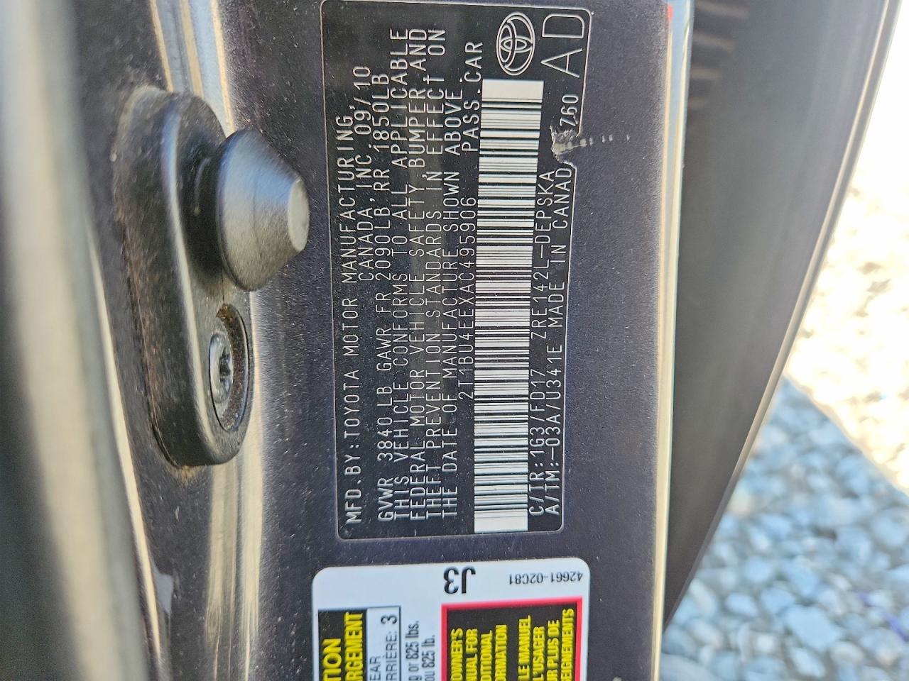 2010 Toyota Corolla Base/s/ Black vin: 2T1BU4EEXAC495906