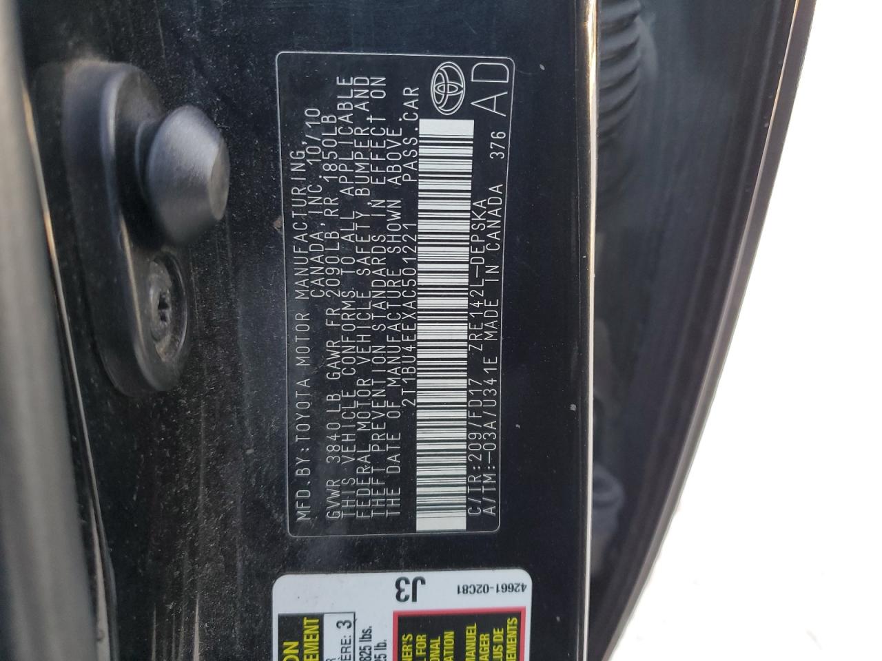 2010 Toyota Corolla Base Black vin: 2T1BU4EEXAC501221