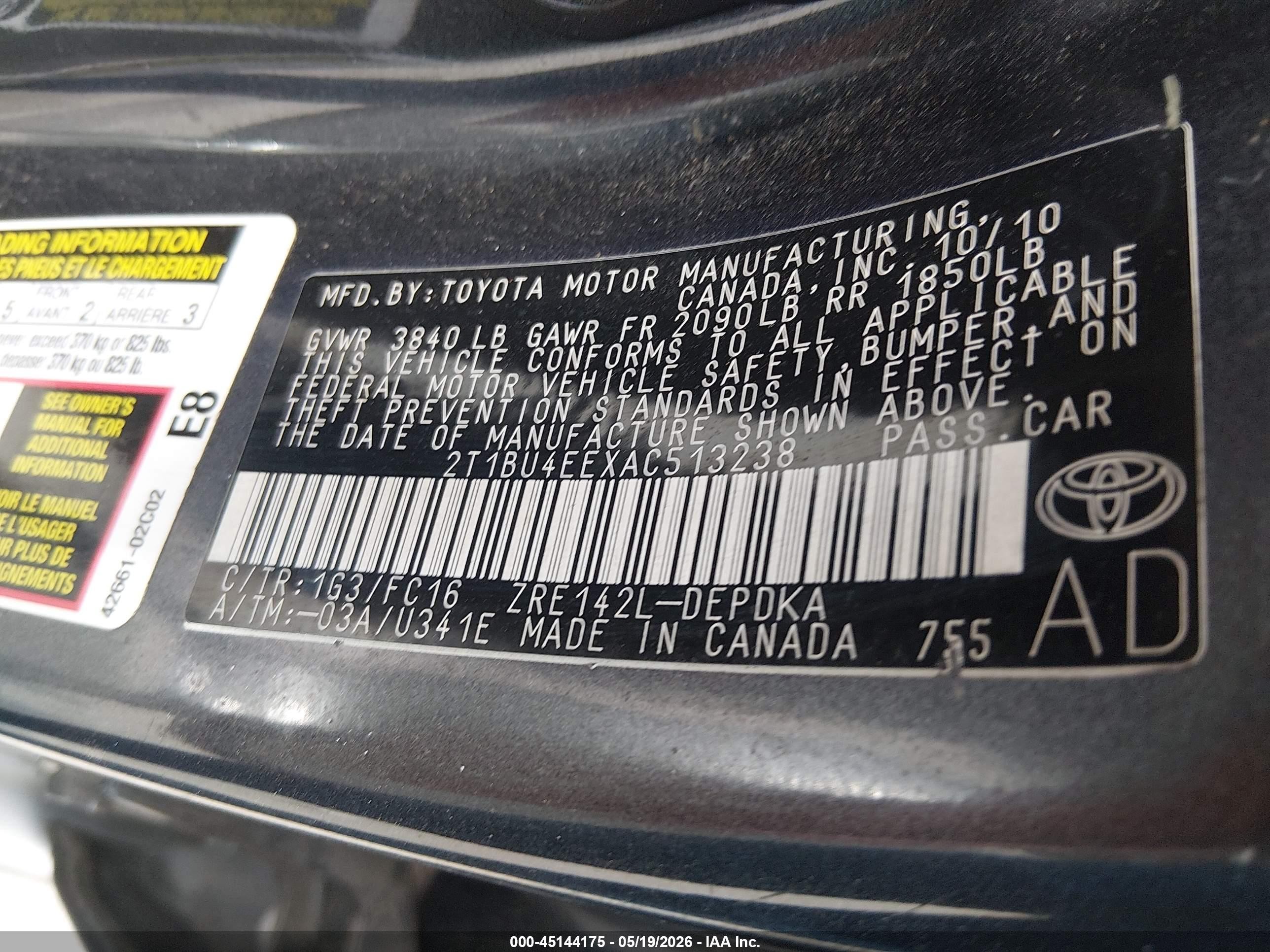 2010 Toyota Corolla Le Gray vin: 2T1BU4EEXAC513238