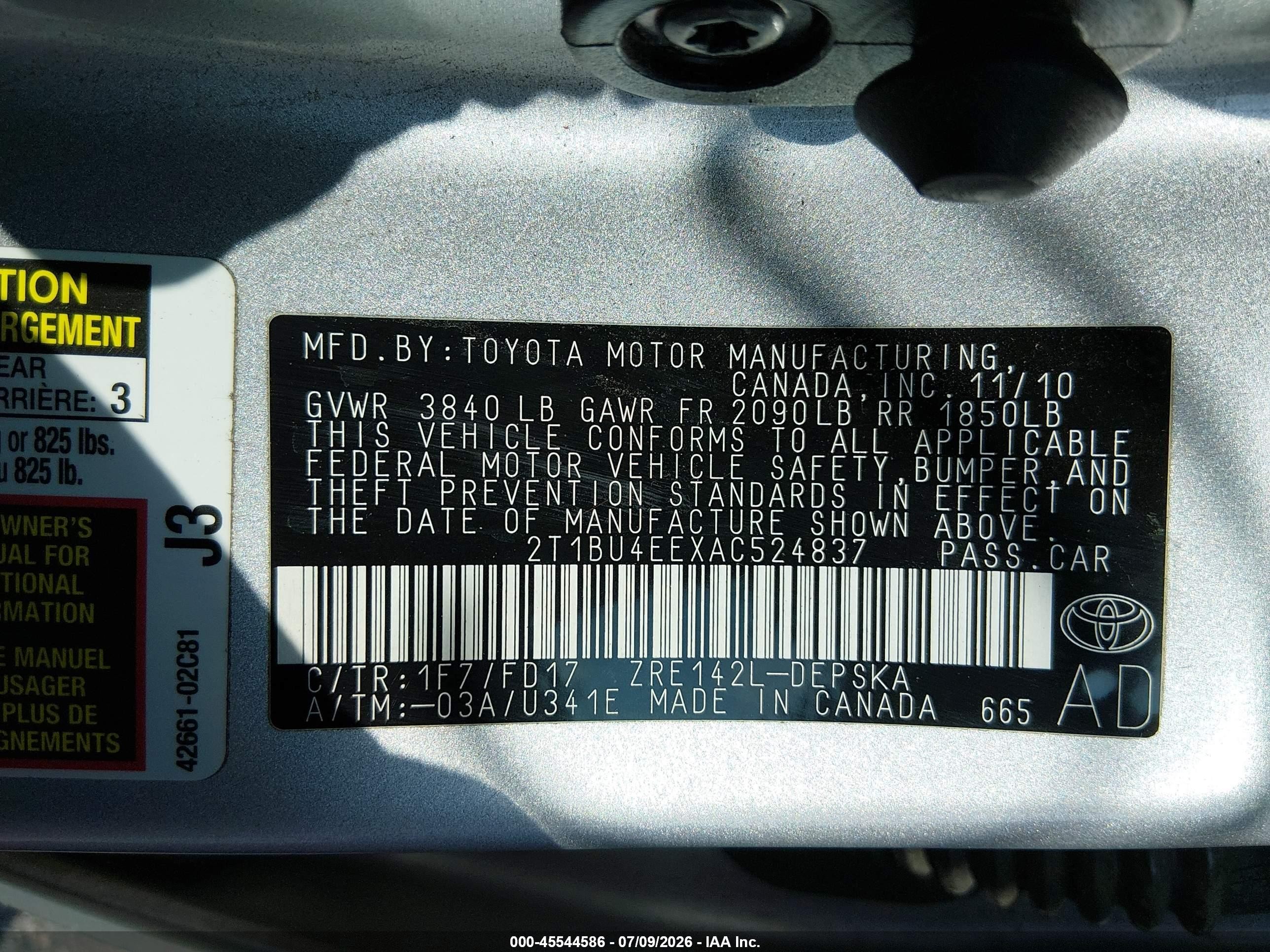 2010 Toyota Corolla S Gray vin: 2T1BU4EEXAC524837