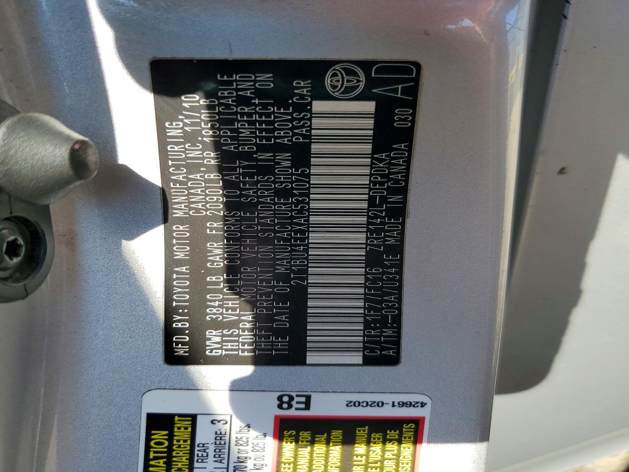 2010 Toyota Corolla Le Silver vin: 2T1BU4EEXAC531075