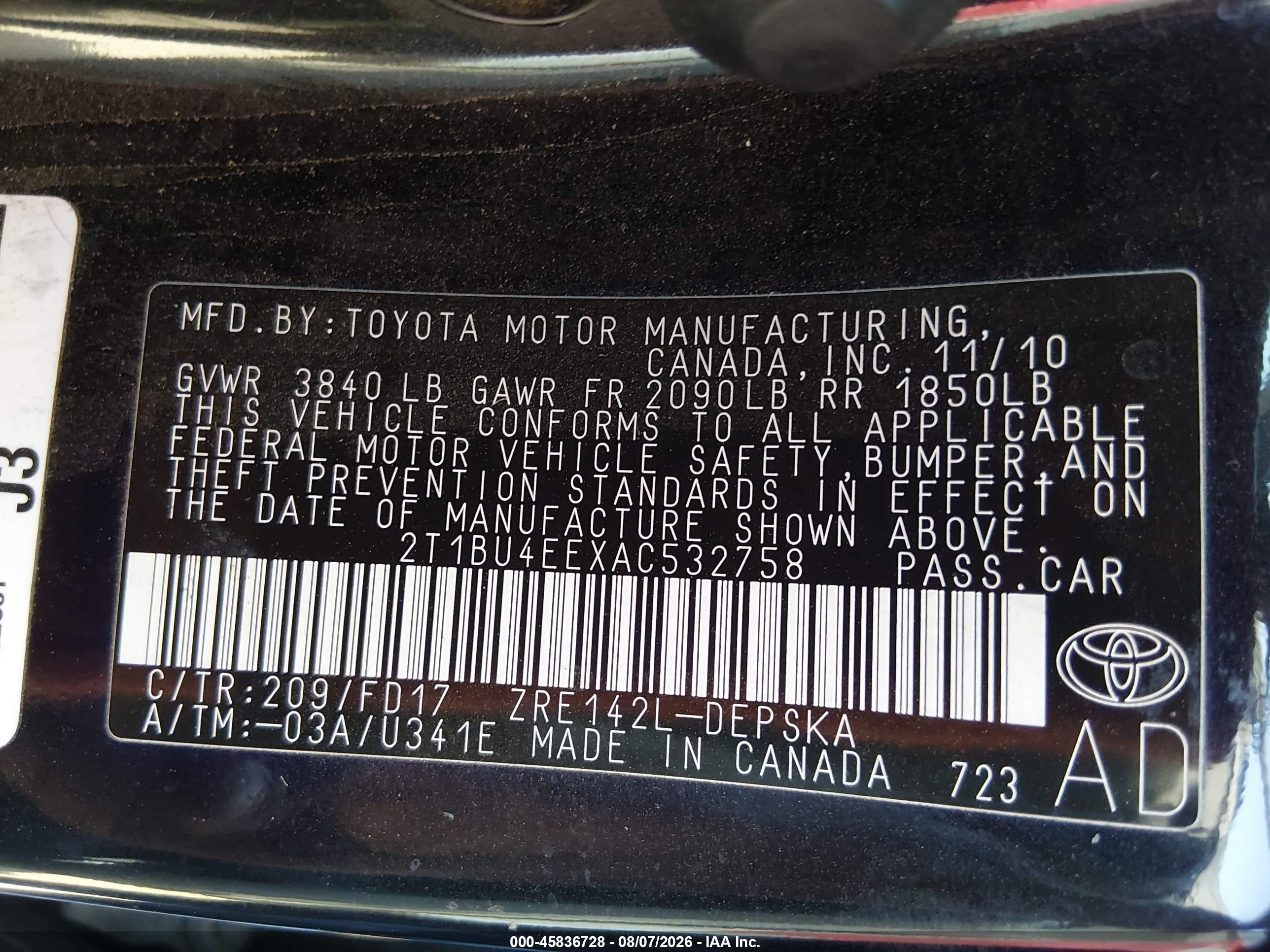 2010 Toyota Corolla S Black vin: 2T1BU4EEXAC532758
