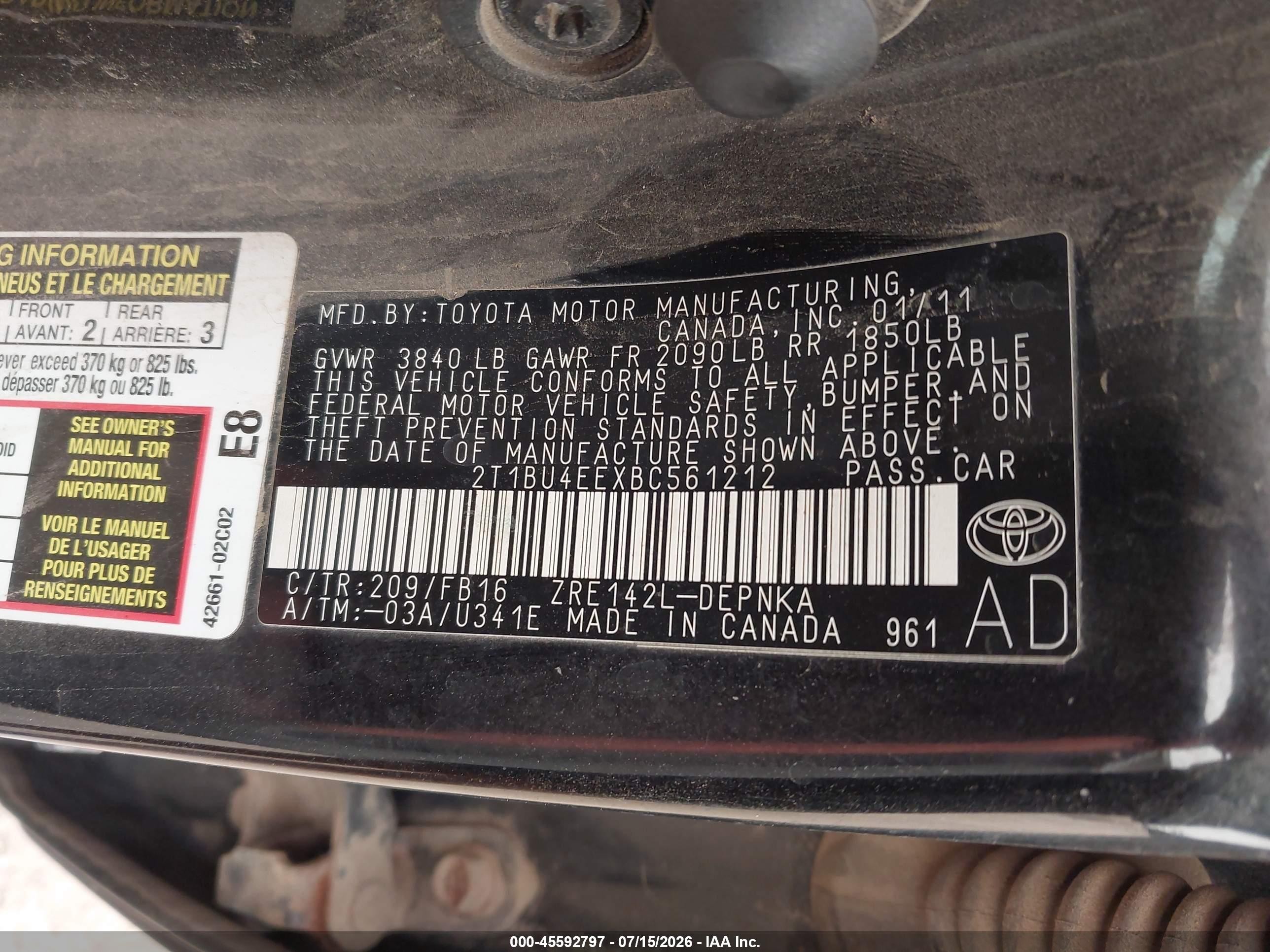 2011 Toyota Corolla Le Черный vin: 2T1BU4EEXBC561212