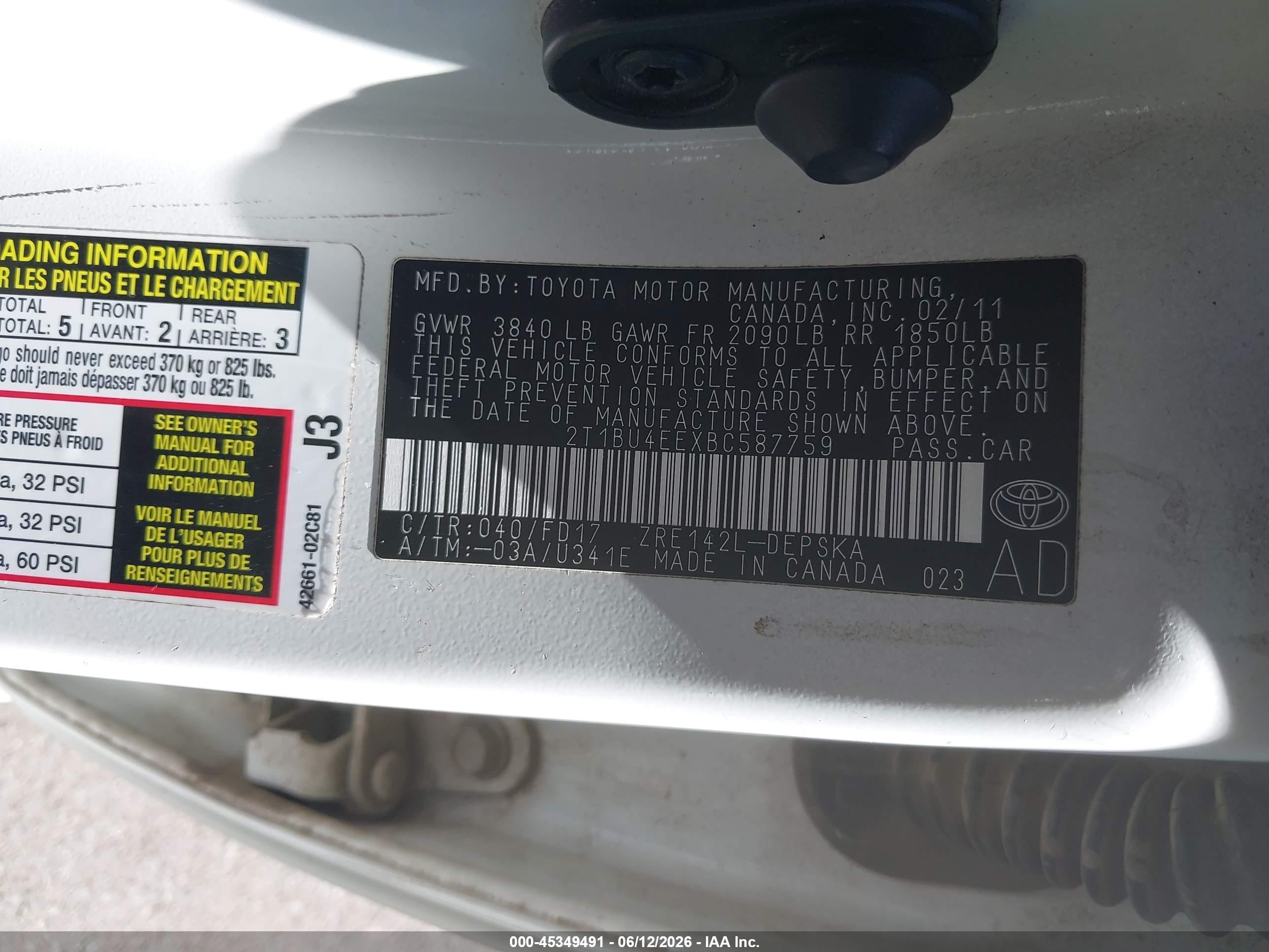 2011 Toyota Corolla S White vin: 2T1BU4EEXBC587759