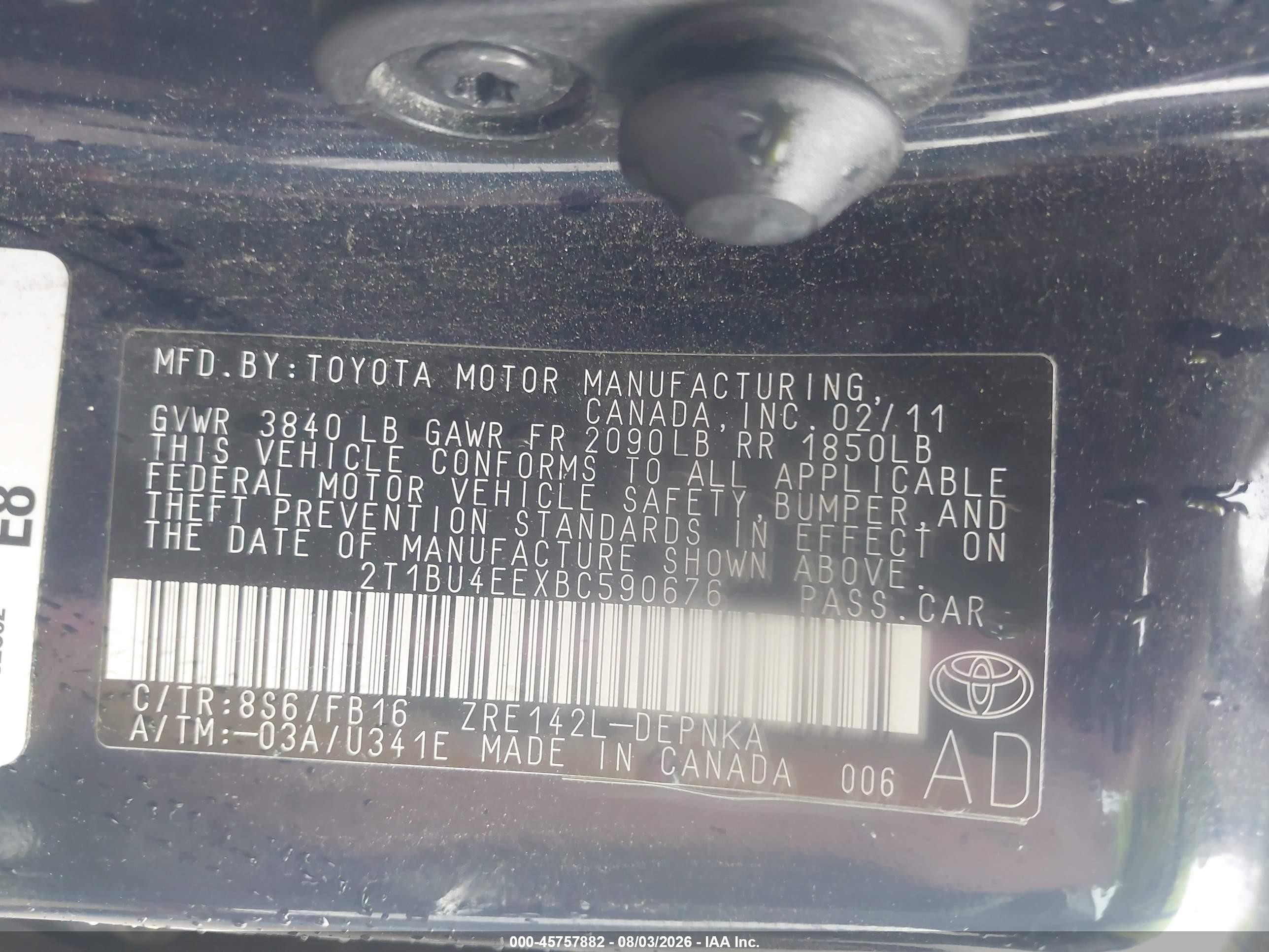 2011 Toyota Corolla Le Blue vin: 2T1BU4EEXBC590676