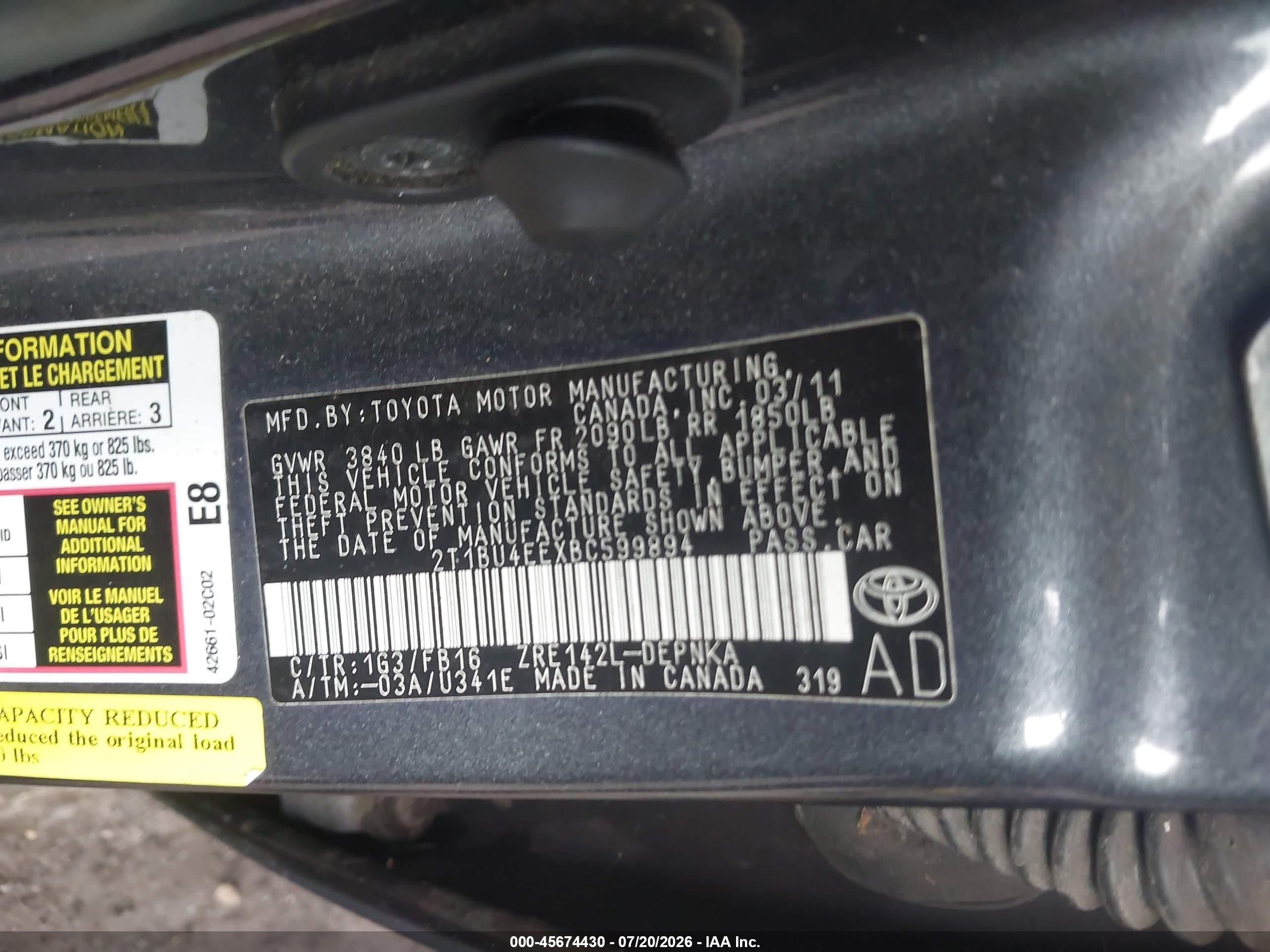 2011 Toyota Corolla Le Gray vin: 2T1BU4EEXBC599894