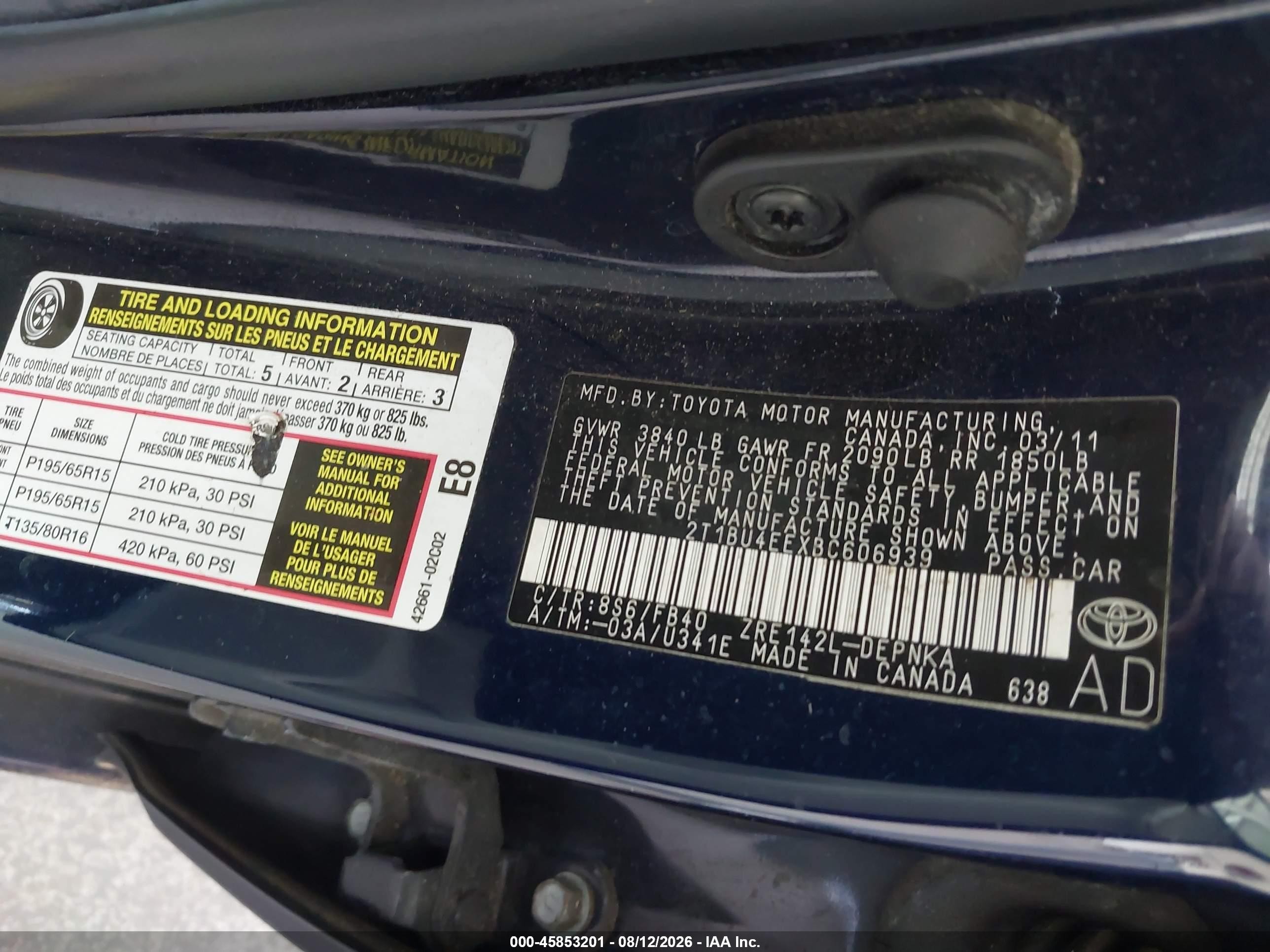 2011 Toyota Corolla Le Dark Blue vin: 2T1BU4EEXBC606939