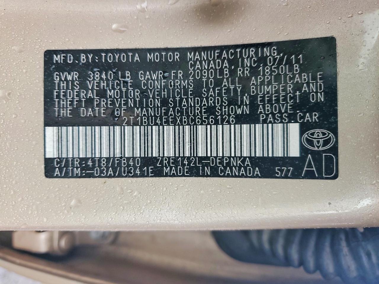2011 Toyota Corolla Le Beige vin: 2T1BU4EEXBC656126