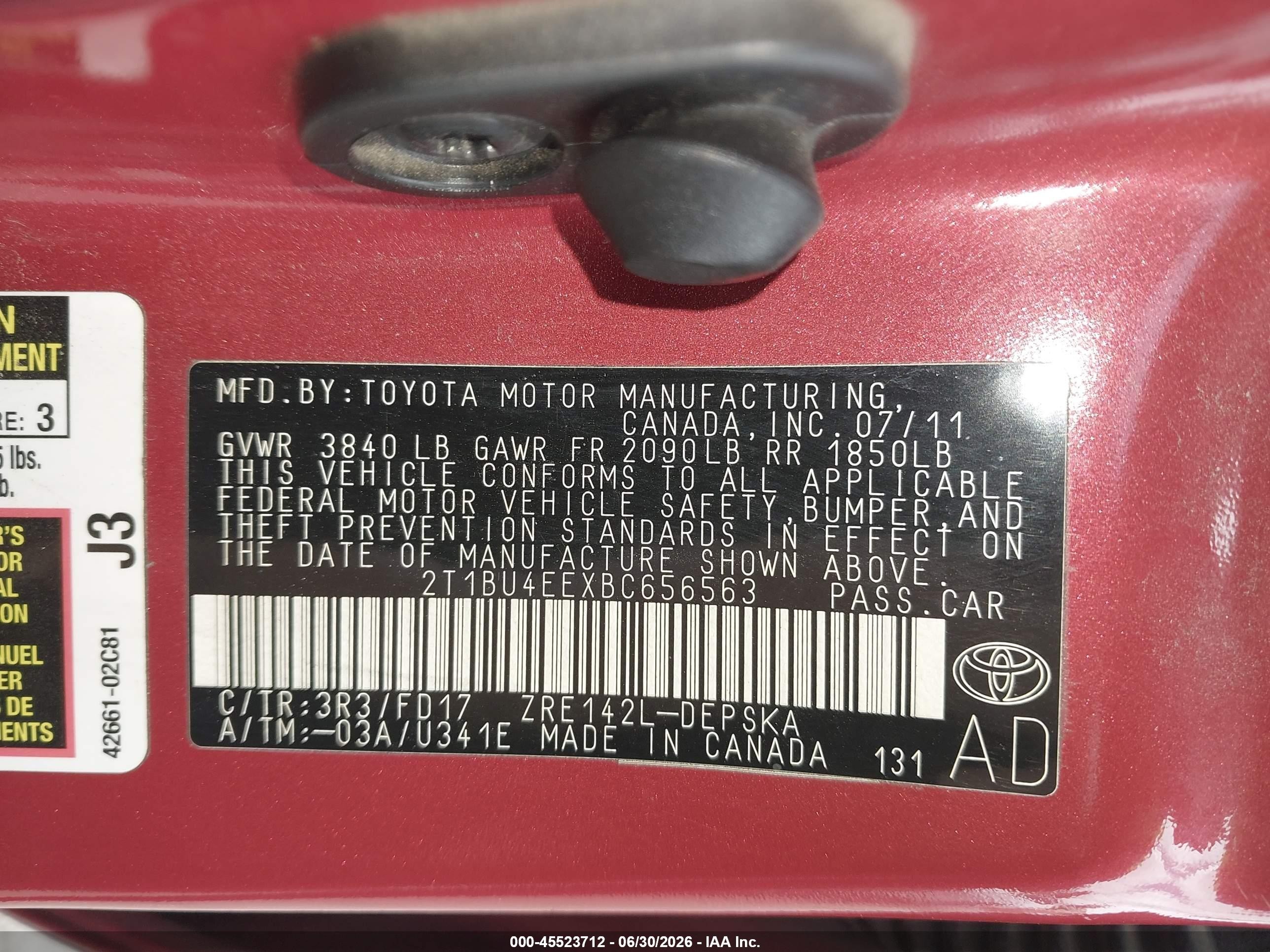 2011 Toyota Corolla S Red vin: 2T1BU4EEXBC656563