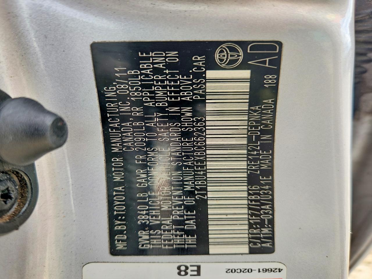 2011 Toyota Corolla Le Silver vin: 2T1BU4EEXBC662363