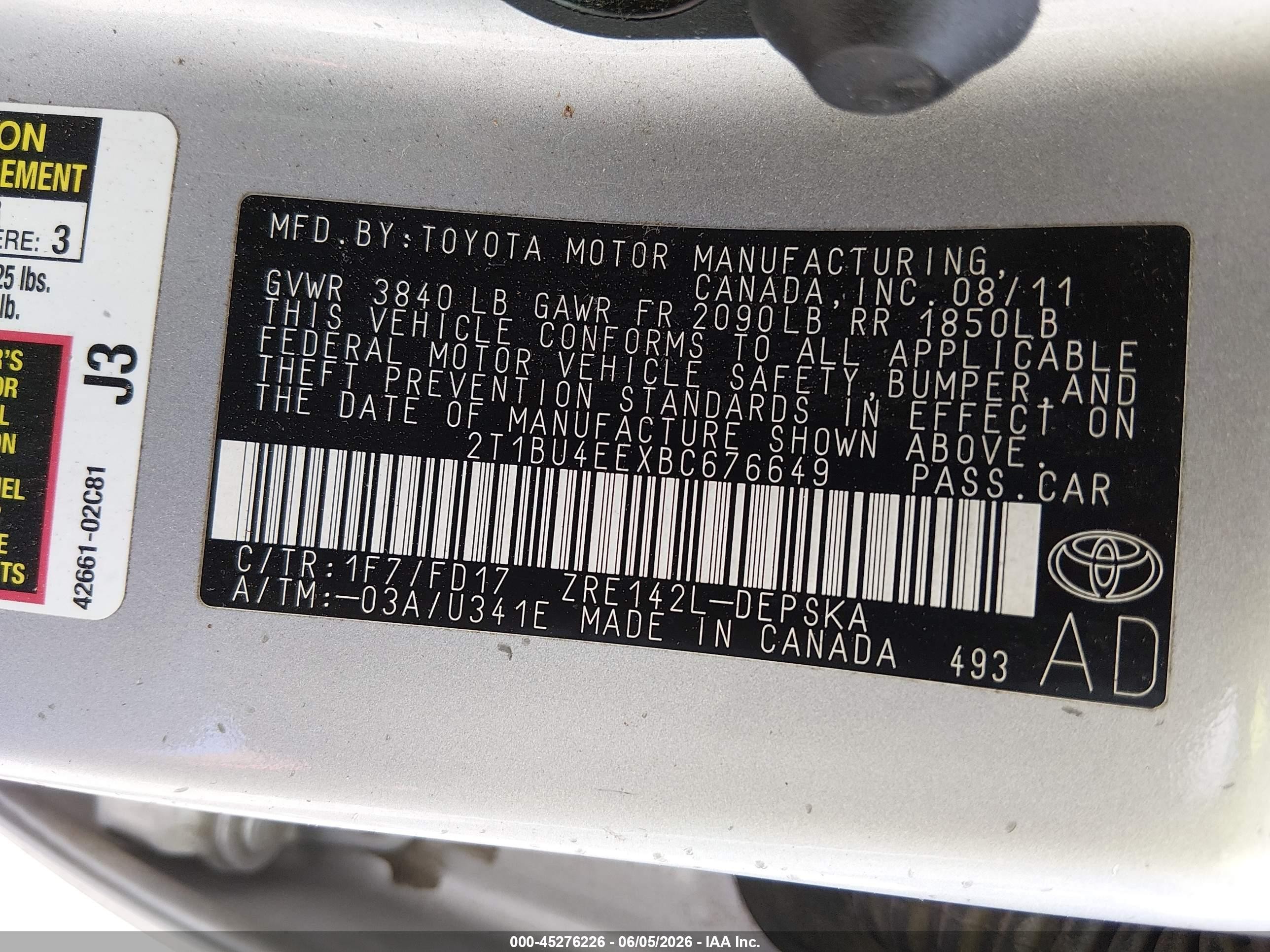 2011 Toyota Corolla S Серебряный vin: 2T1BU4EEXBC676649