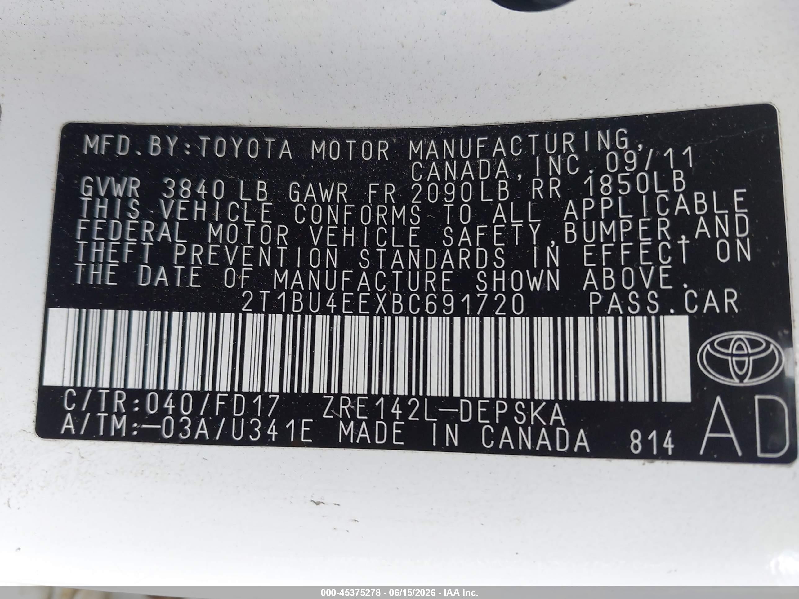 2011 Toyota Corolla S White vin: 2T1BU4EEXBC691720