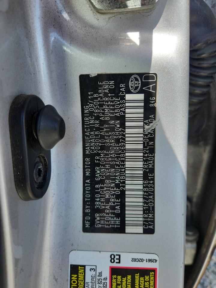 2011 Toyota Corolla Le Silver vin: 2T1BU4EEXBC697727