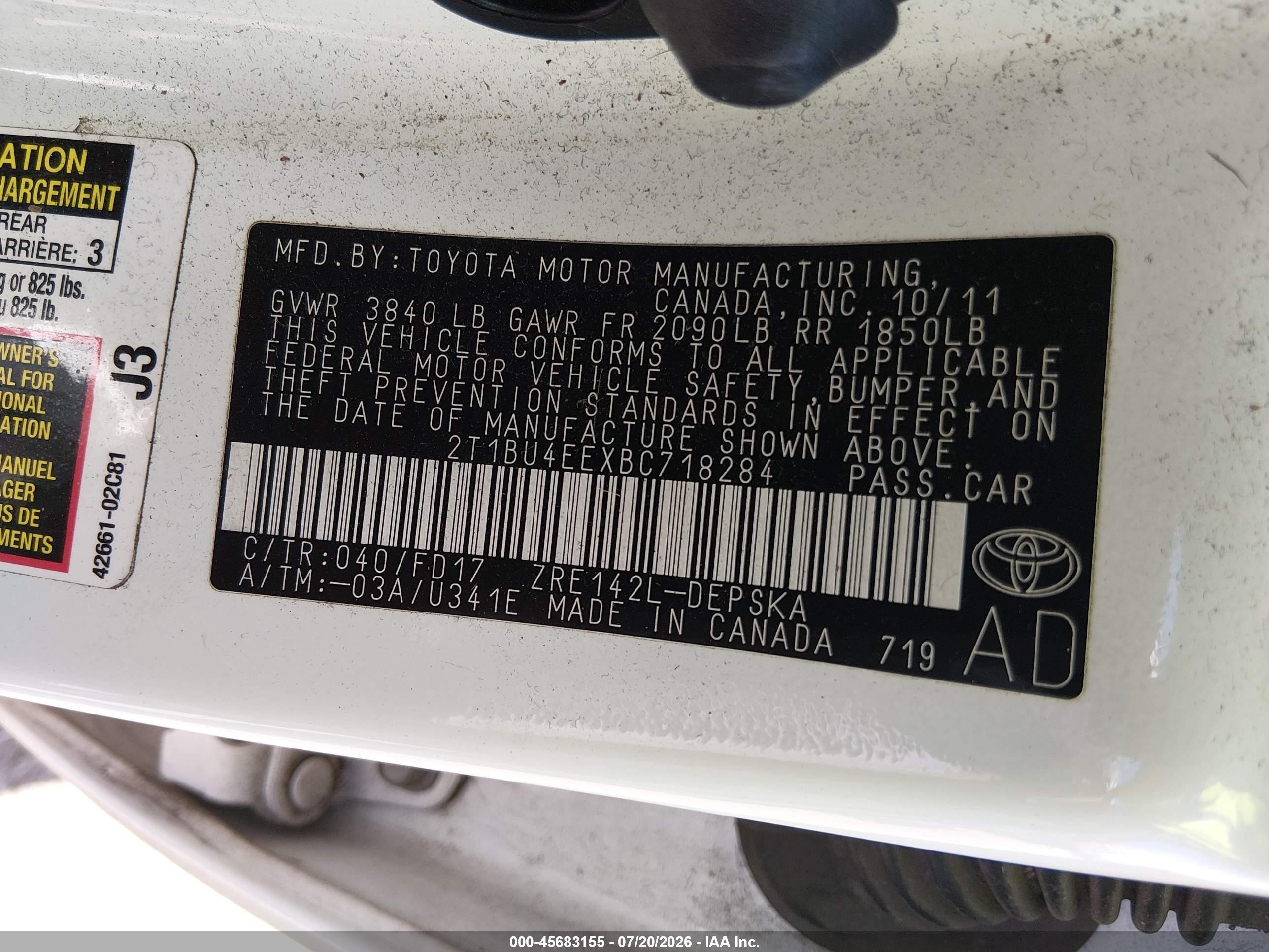 2011 Toyota Corolla S White vin: 2T1BU4EEXBC718284