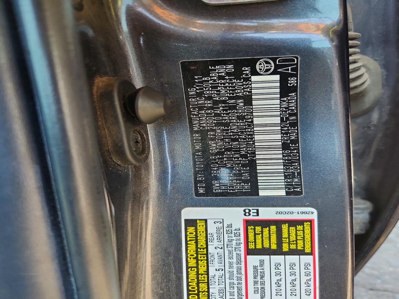 2011 Toyota Corolla Le Gray vin: 2T1BU4EEXBC749700