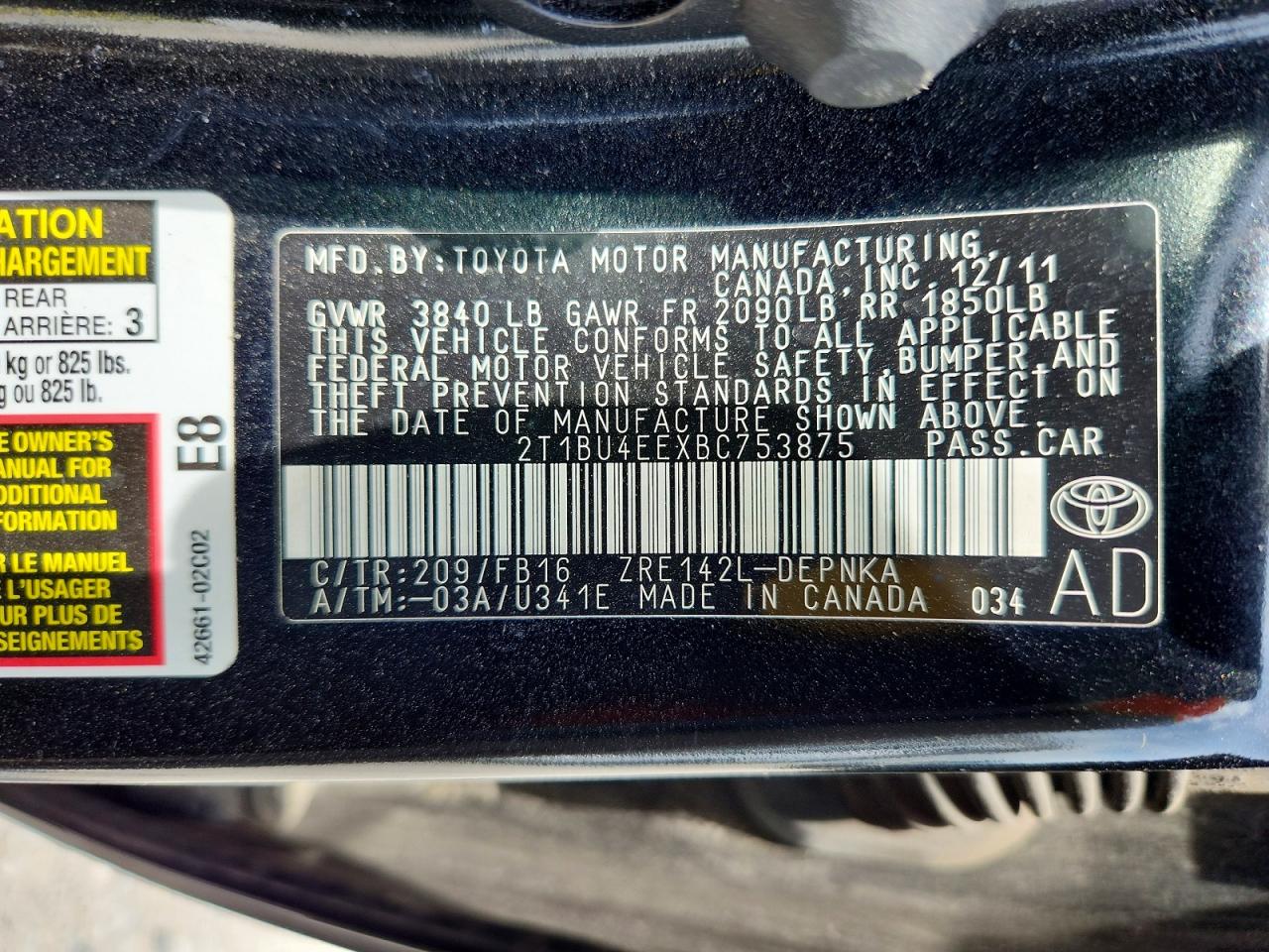 2011 Toyota Corolla Le Black vin: 2T1BU4EEXBC753875