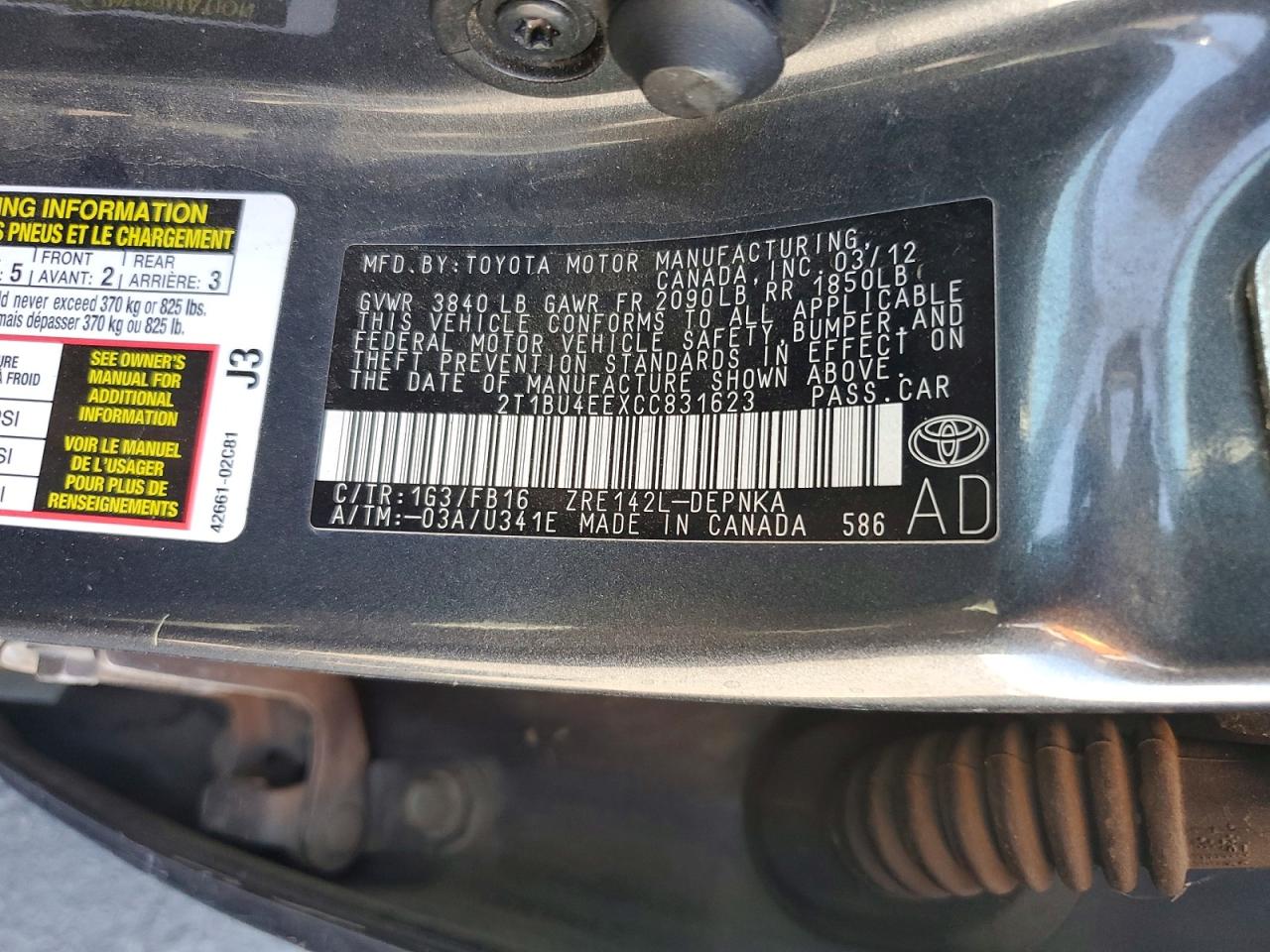 2012 Toyota Corolla Le Серый vin: 2T1BU4EEXCC831623