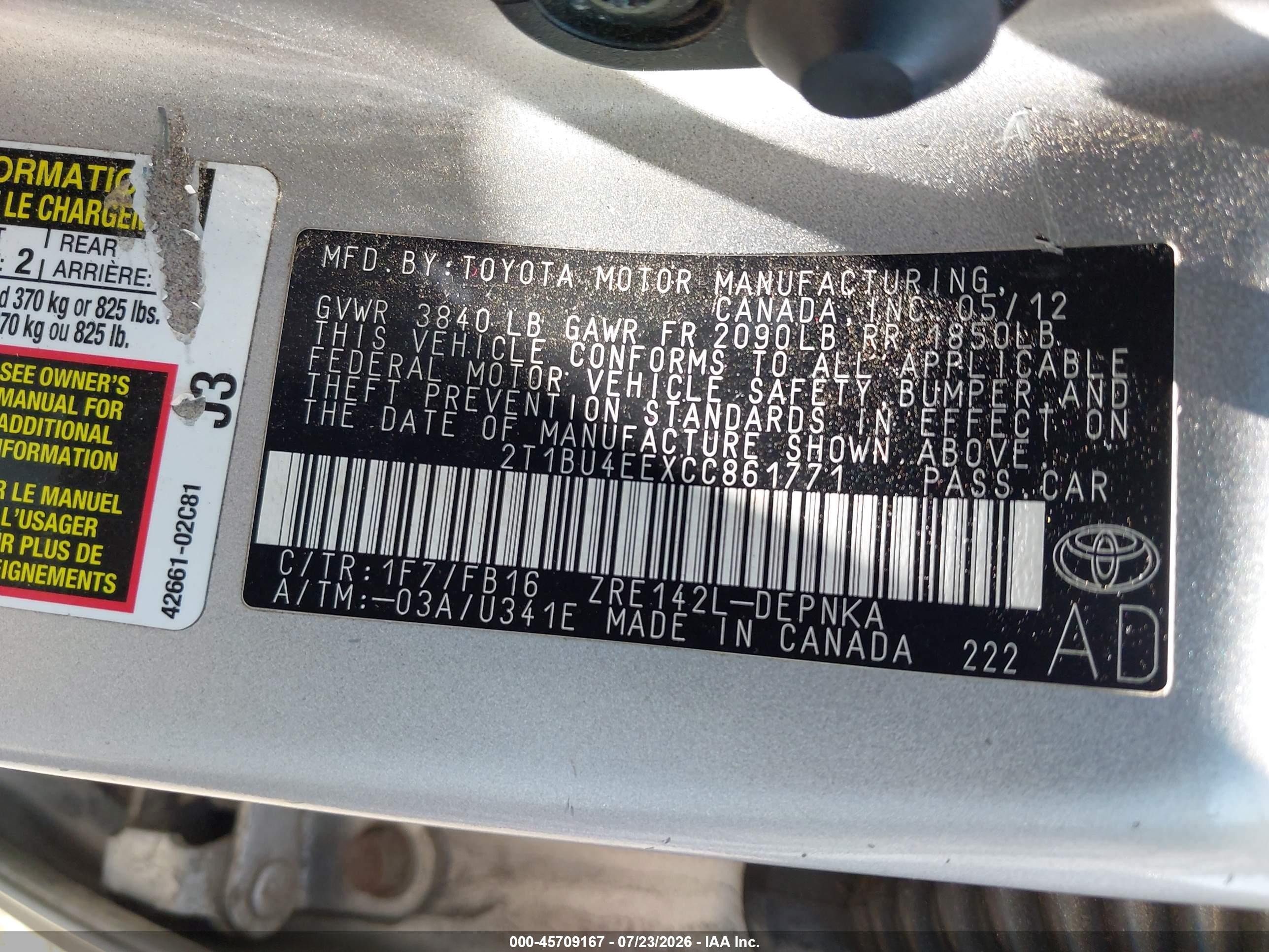 2012 Toyota Corolla Le Gray vin: 2T1BU4EEXCC861771
