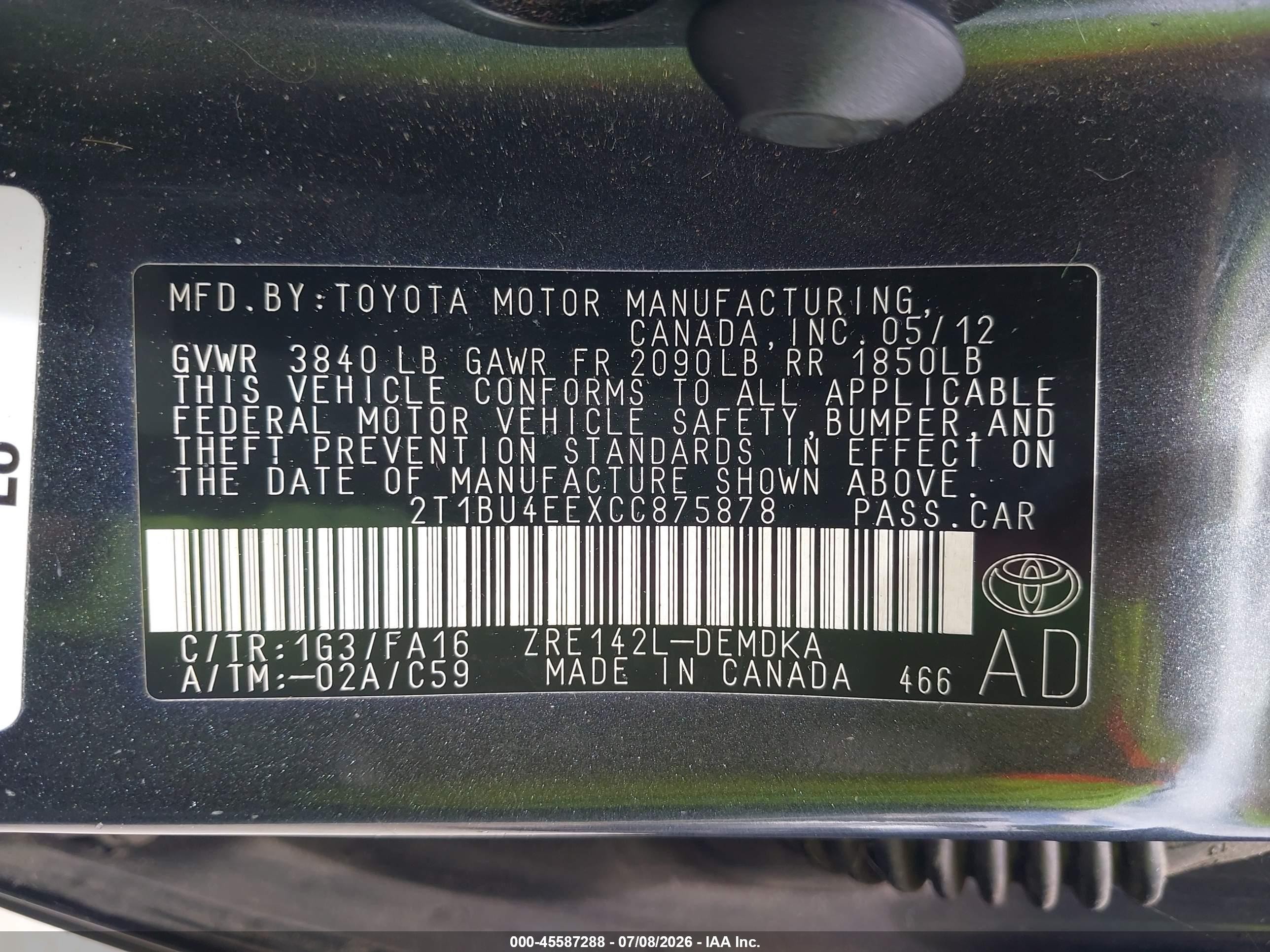 2012 Toyota Corolla L Gray vin: 2T1BU4EEXCC875878
