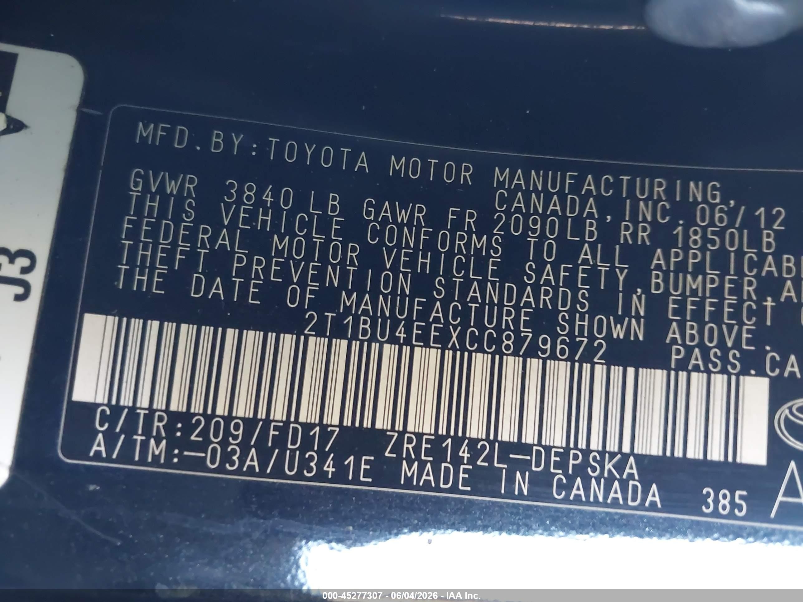2012 Toyota Corolla S Black vin: 2T1BU4EEXCC879672